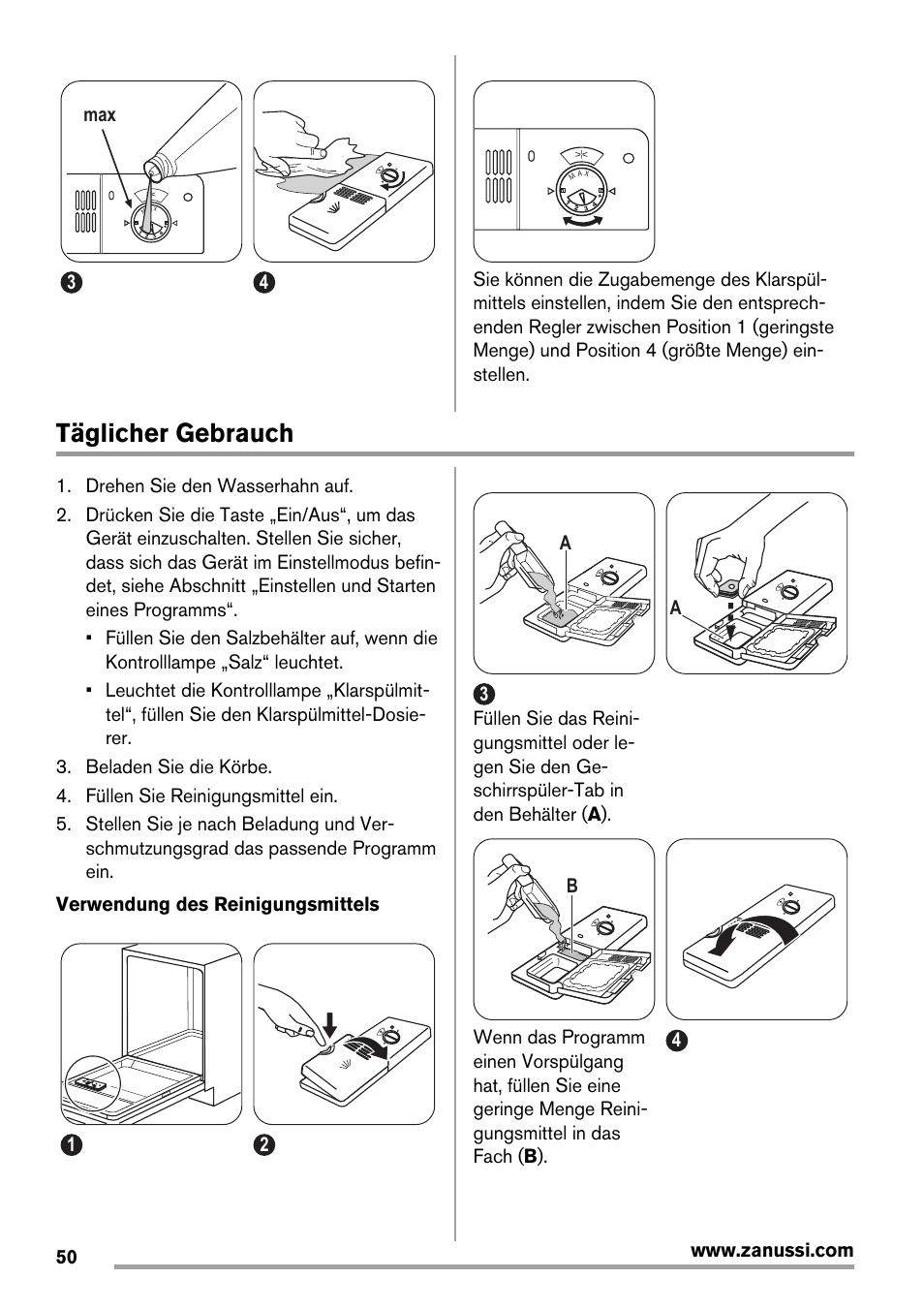 Täglicher gebrauch | Zanussi ZDT16003FA User Manual | Page 50 / 60