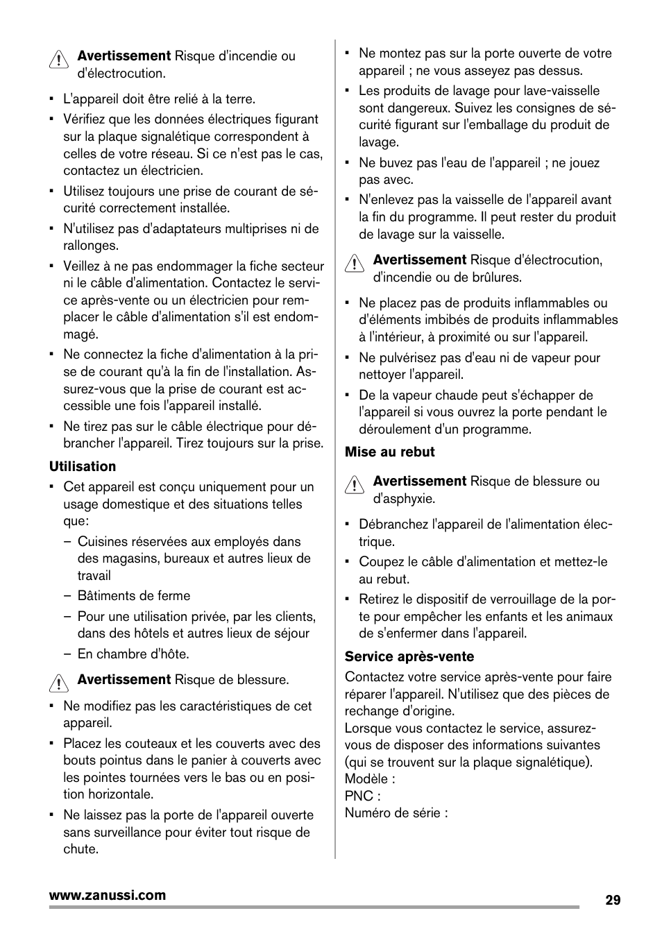 Zanussi ZDT16011FA User Manual | Page 29 / 72