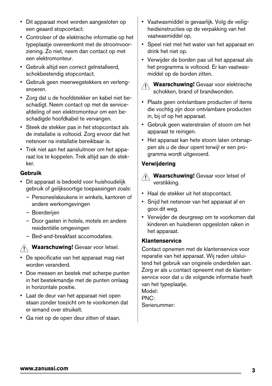 Zanussi ZDT16011FA User Manual | Page 3 / 72