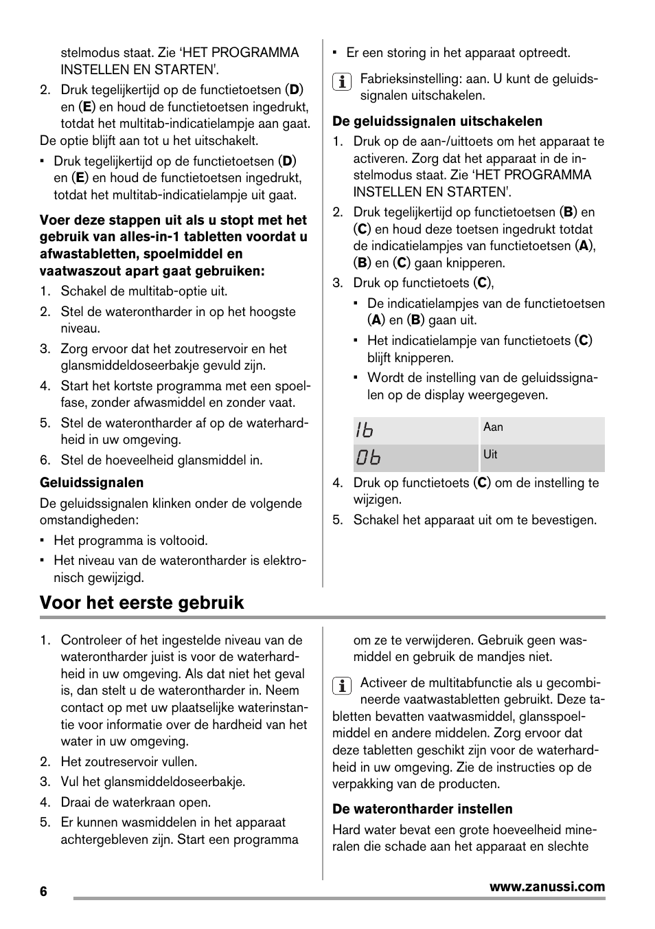 Voor het eerste gebruik | Zanussi ZDT16011FA User Manual | Page 6 / 72