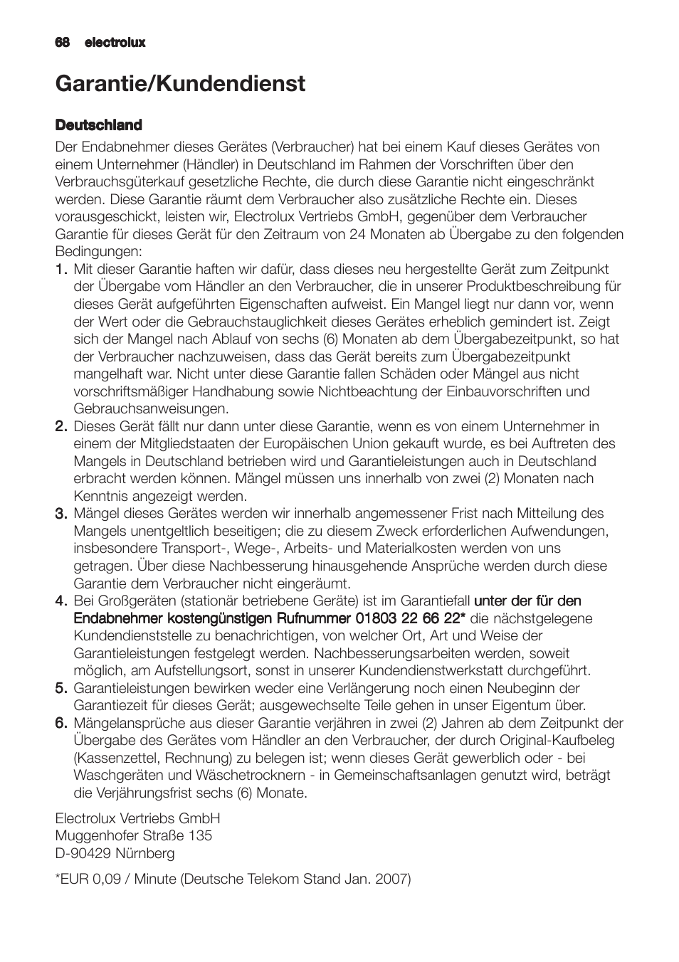 Garantie/kundendienst | Zanussi ZHC9244X User Manual | Page 68 / 84