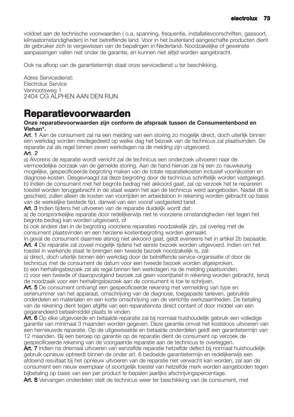 Reparatievoorwaar | Zanussi ZHC9244X User Manual | Page 73 / 84