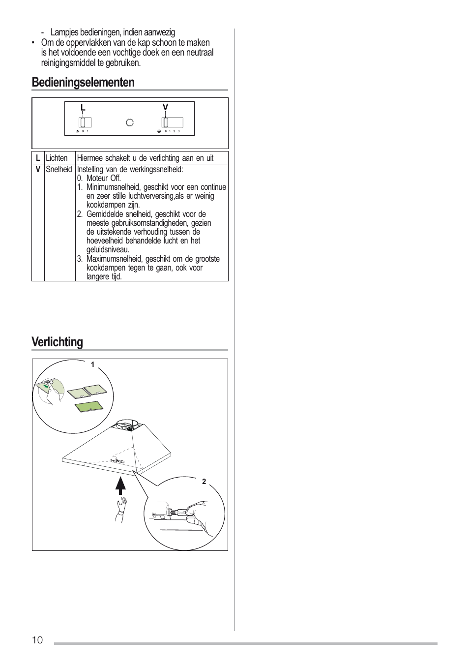 Bedieningselementen verlichting | Zanussi ZHC6131X User Manual | Page 10 / 68