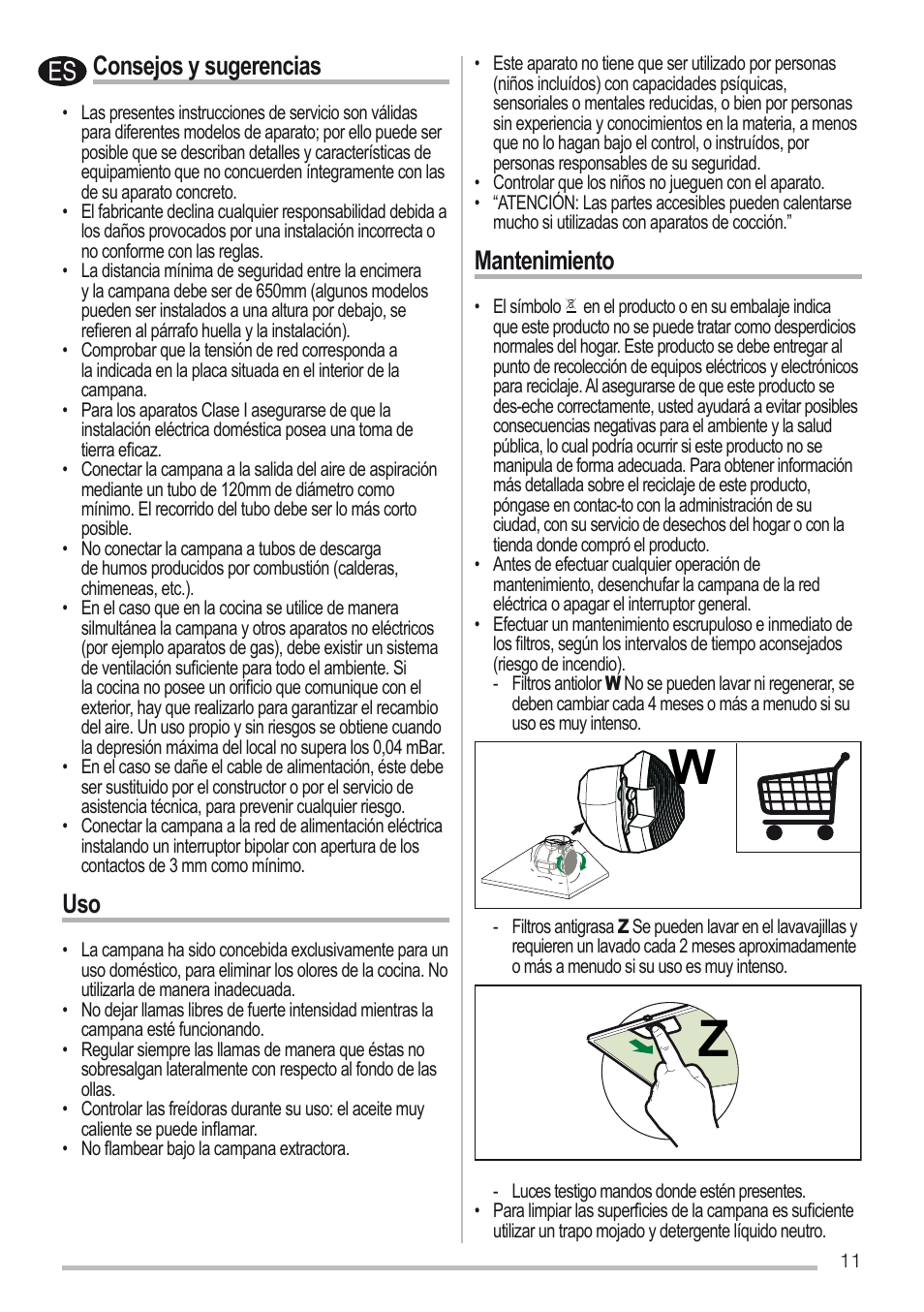 Consejos y sugerencias, Mantenimiento | Zanussi ZHC6131X User Manual | Page 11 / 68