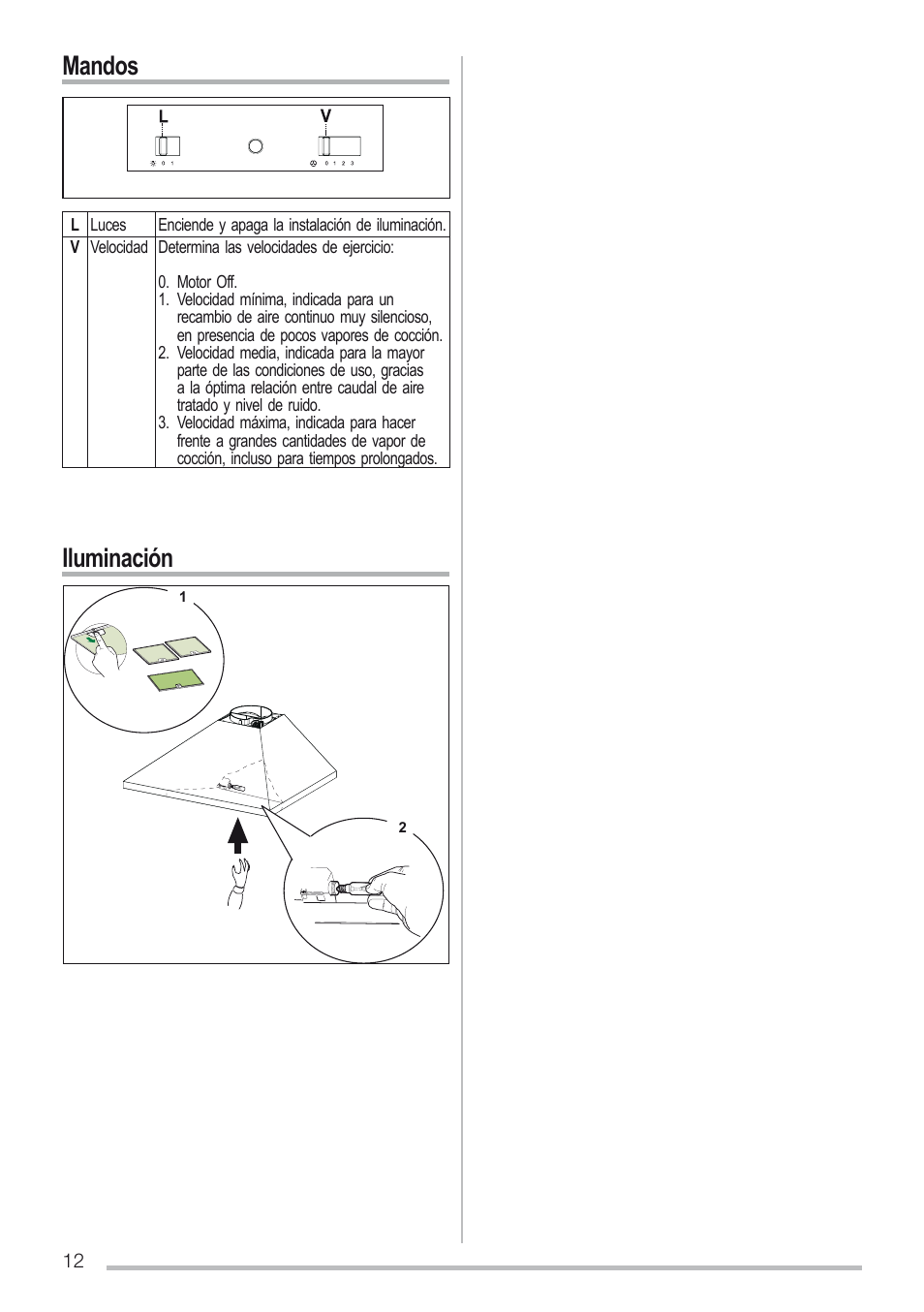 Mandos iluminación | Zanussi ZHC6131X User Manual | Page 12 / 68