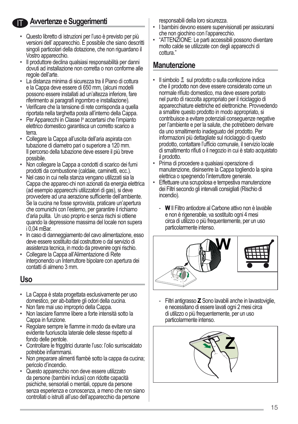 Avvertenze e suggerimenti, Manutenzione | Zanussi ZHC6131X User Manual | Page 15 / 68