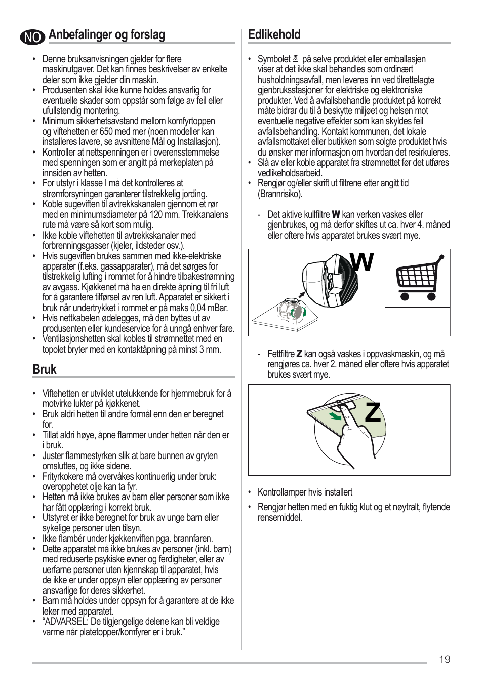 Anbefalinger og forslag, Bruk, Edlikehold | Zanussi ZHC6131X User Manual | Page 19 / 68