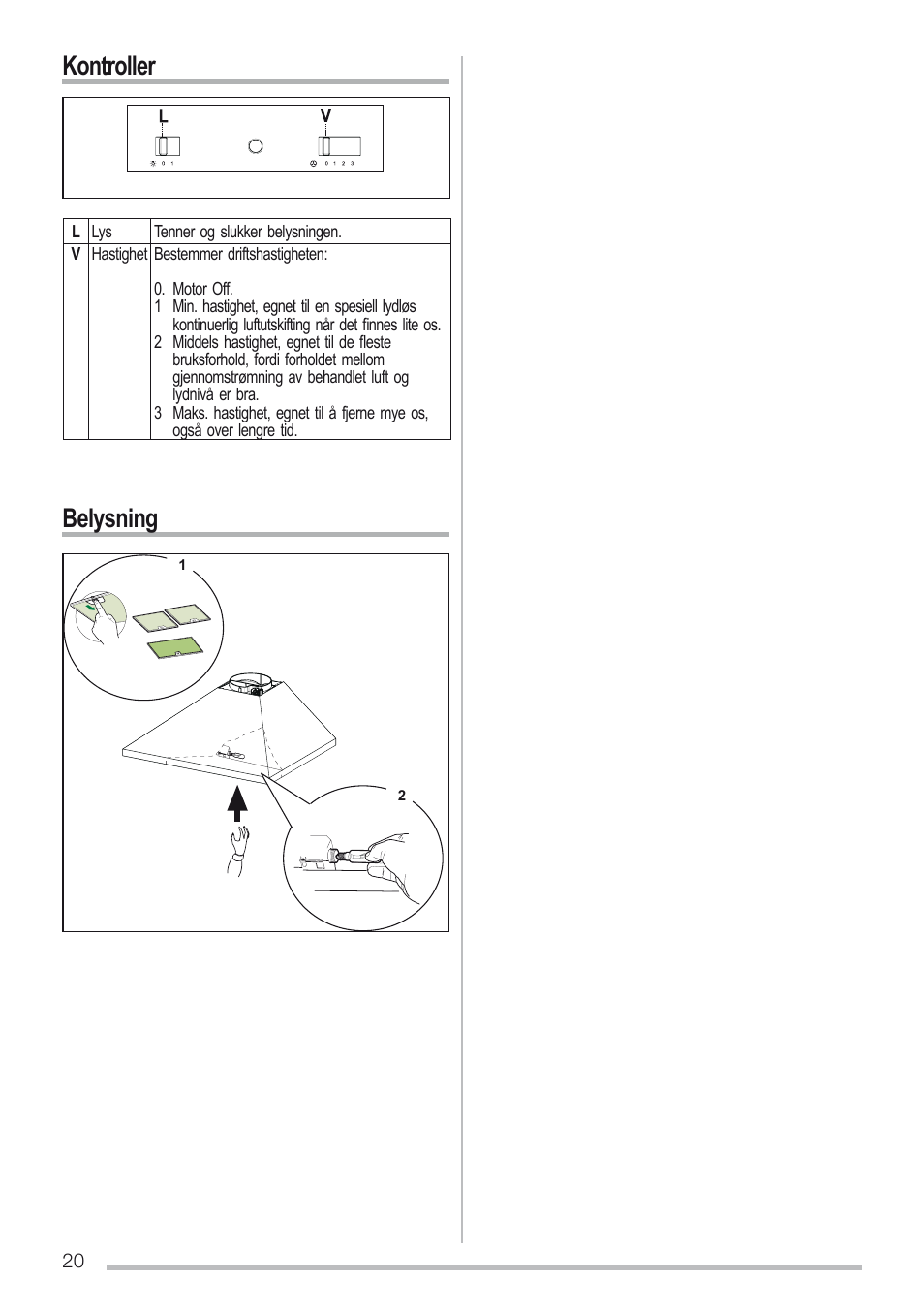 Kontroller belysning | Zanussi ZHC6131X User Manual | Page 20 / 68