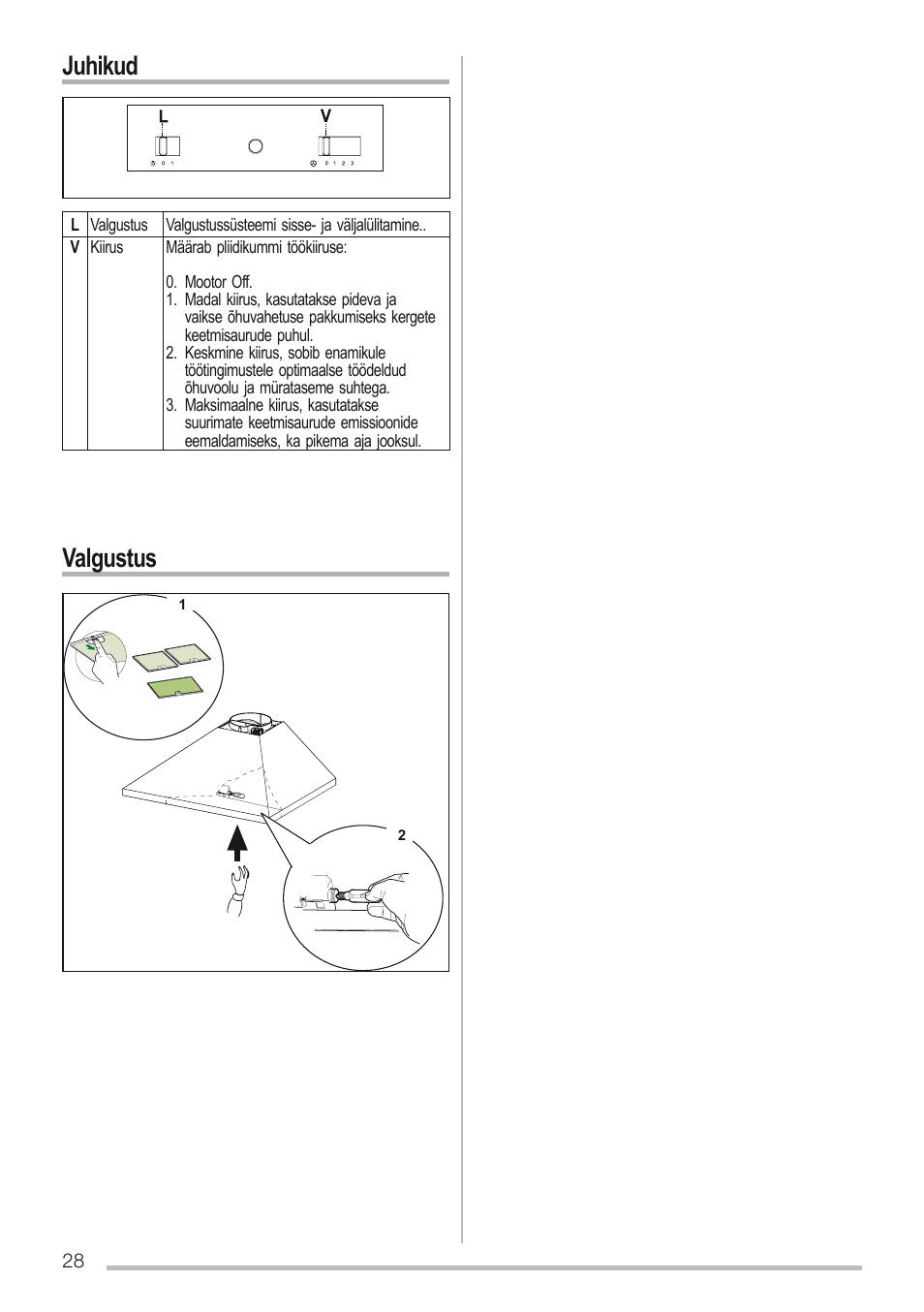 Juhikud valgustus | Zanussi ZHC6131X User Manual | Page 28 / 68