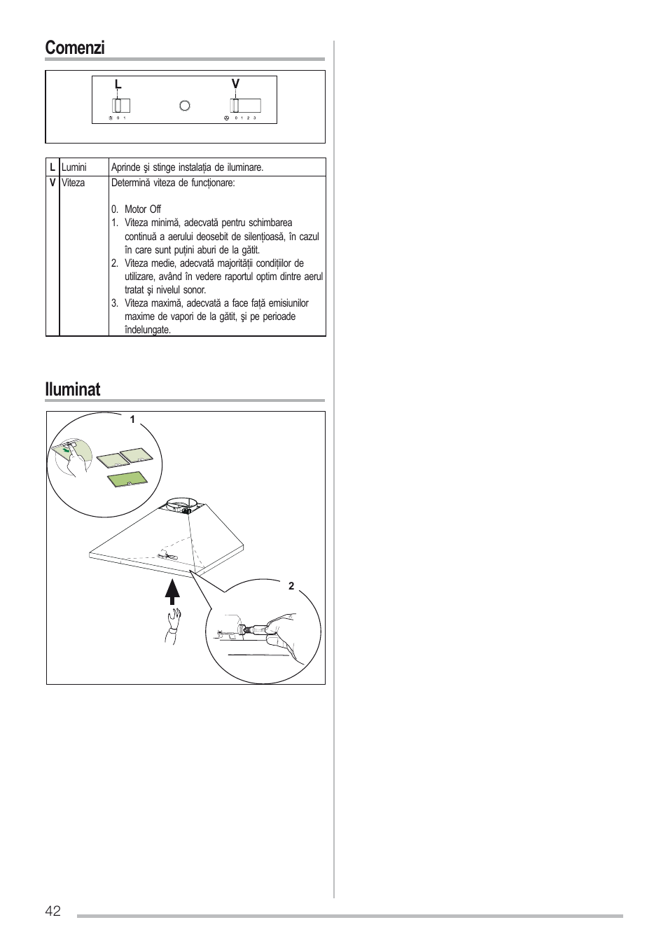 Comenzi iluminat | Zanussi ZHC6131X User Manual | Page 42 / 68
