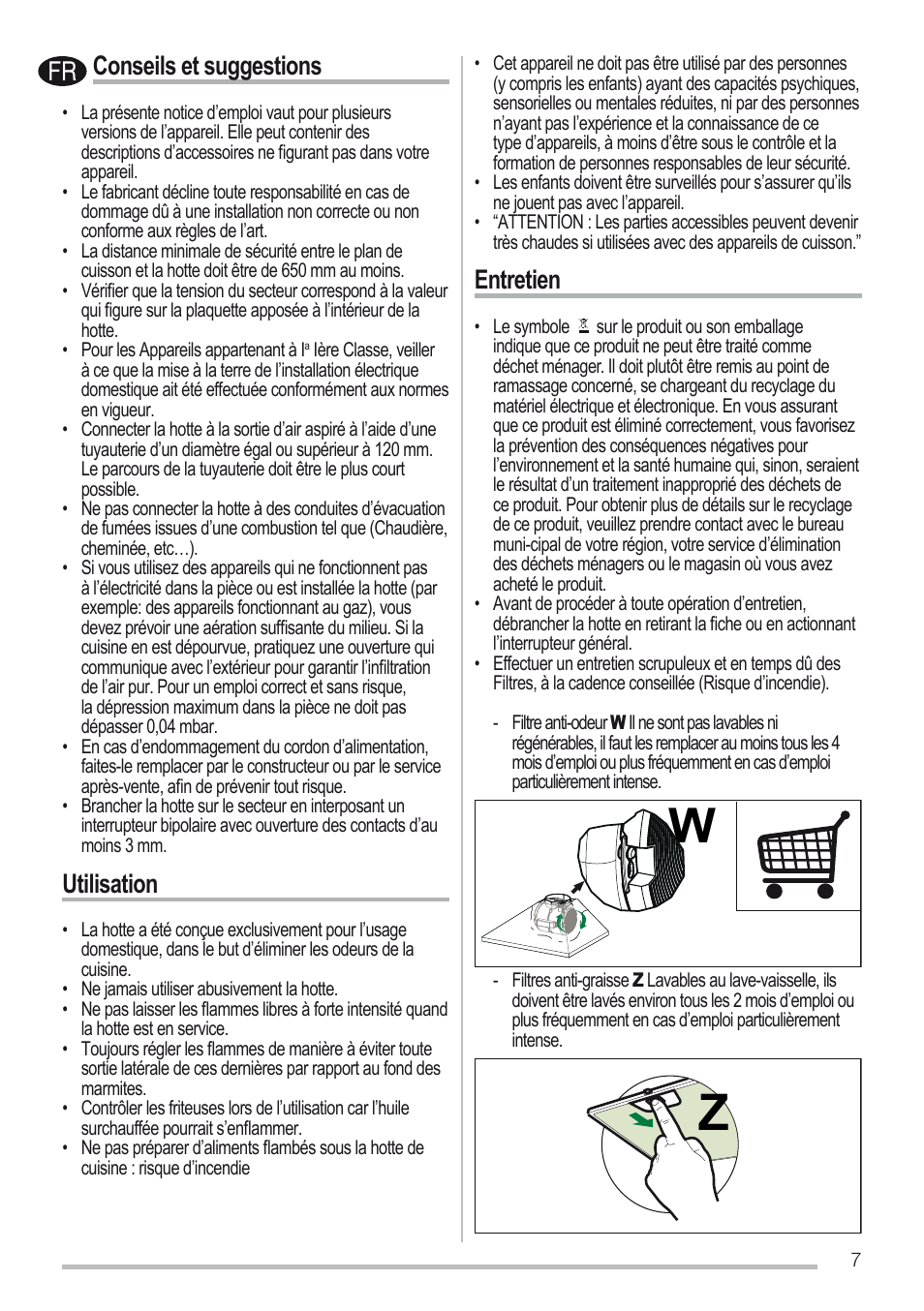 Conseils et suggestions, Utilisation, Entretien | Zanussi ZHC6131X User Manual | Page 7 / 68