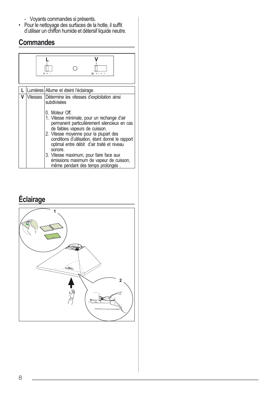 Commandes éclairage | Zanussi ZHC6131X User Manual | Page 8 / 68