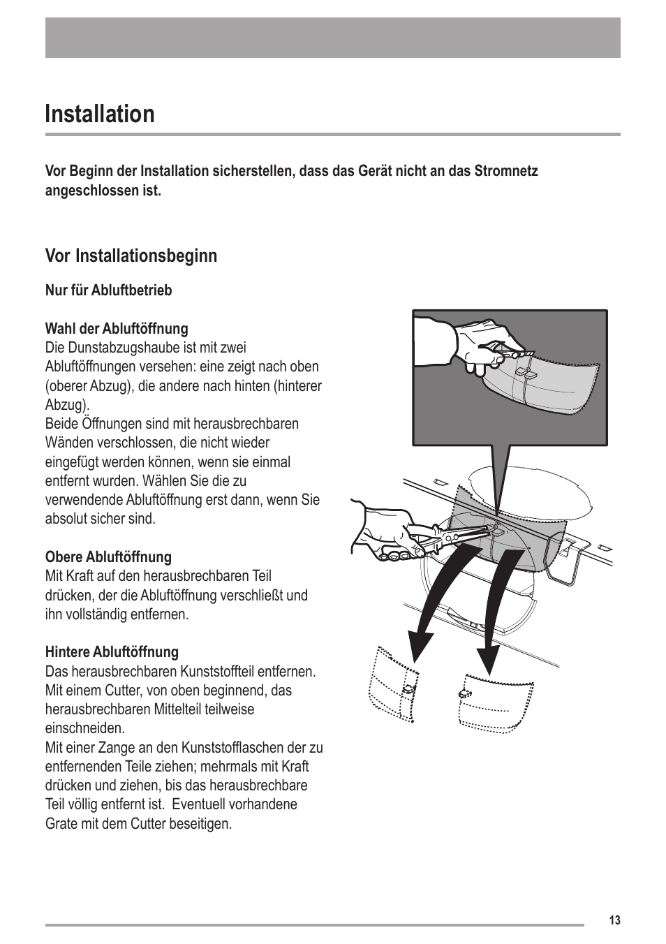 Installation | Zanussi ZHC6121X User Manual | Page 13 / 72