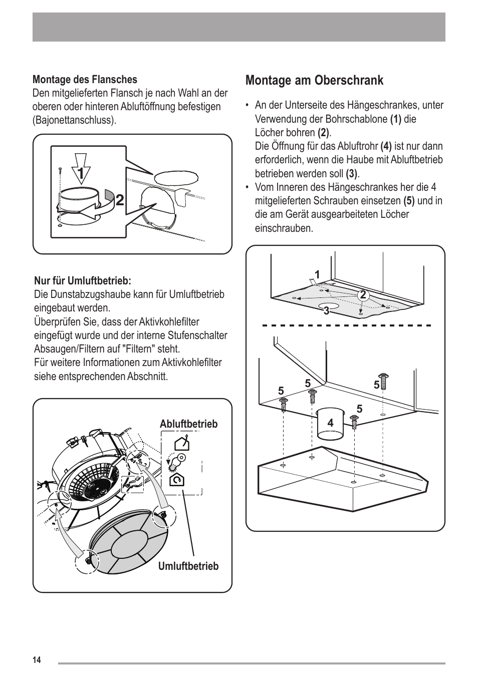 Montage am oberschrank | Zanussi ZHC6121X User Manual | Page 14 / 72