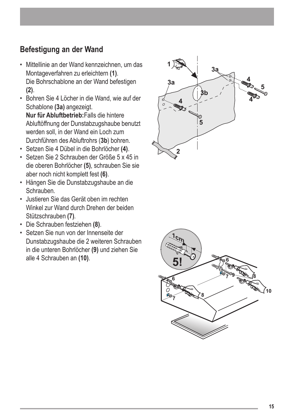 Befestigung an der wand | Zanussi ZHC6121X User Manual | Page 15 / 72