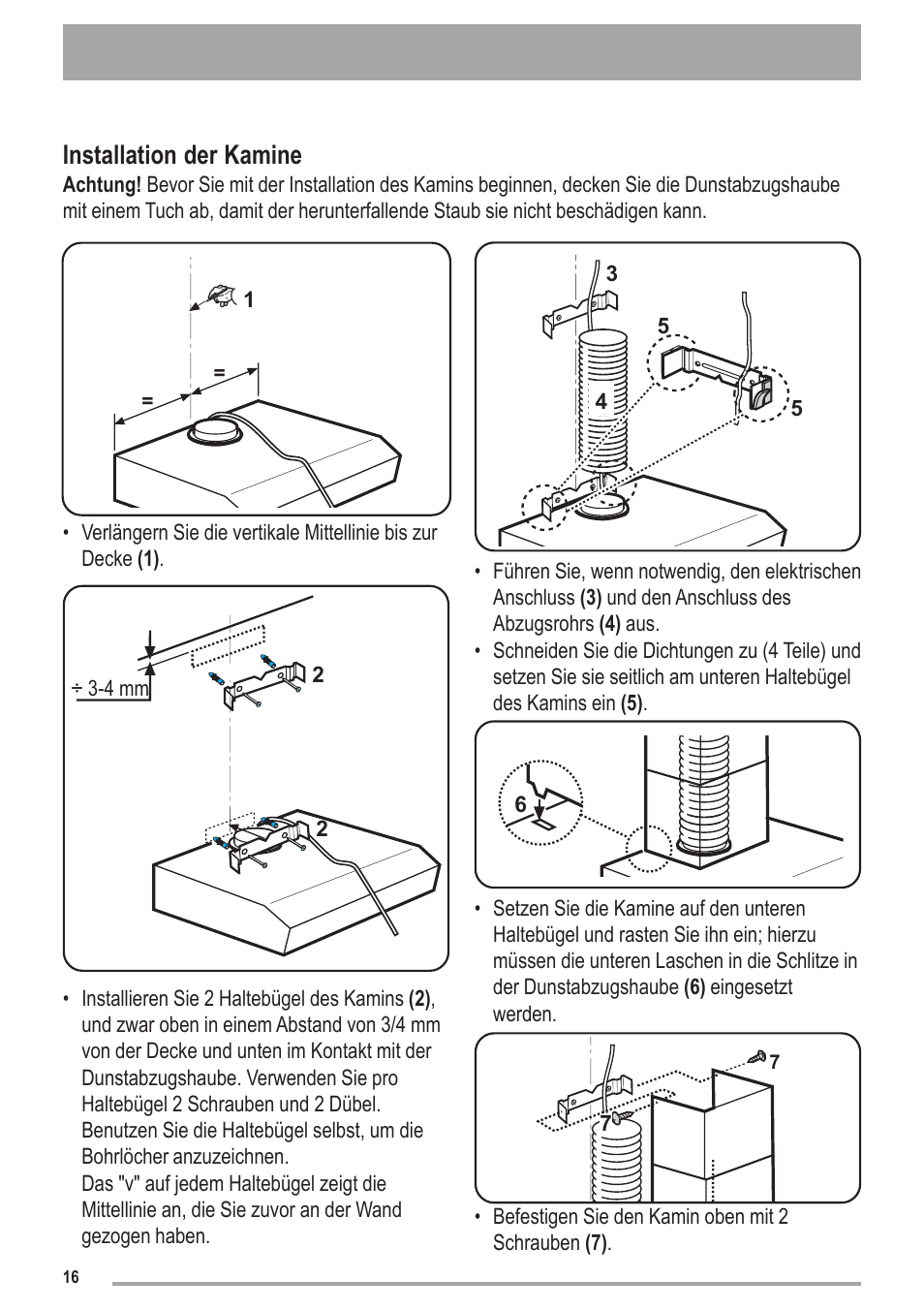 Installation der kamine | Zanussi ZHC6121X User Manual | Page 16 / 72