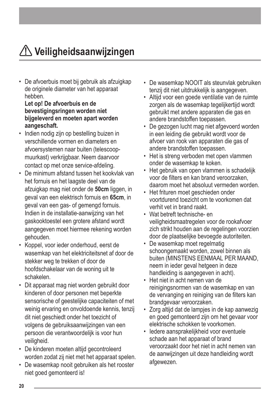 Veiligheidsaanwijzingen | Zanussi ZHC6121X User Manual | Page 20 / 72