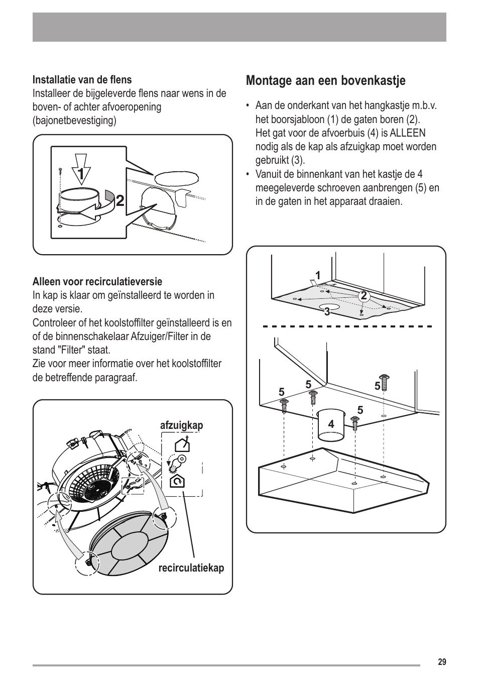 Montage aan een bovenkastje | Zanussi ZHC6121X User Manual | Page 29 / 72