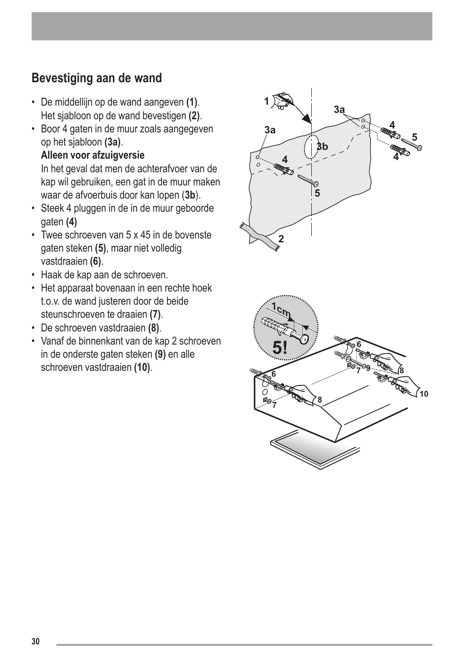 Bevestiging aan de wand | Zanussi ZHC6121X User Manual | Page 30 / 72