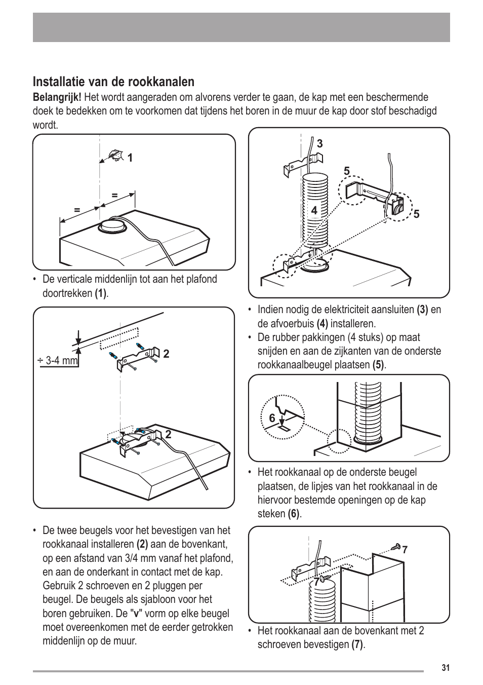 Installatie van de rookkanalen | Zanussi ZHC6121X User Manual | Page 31 / 72