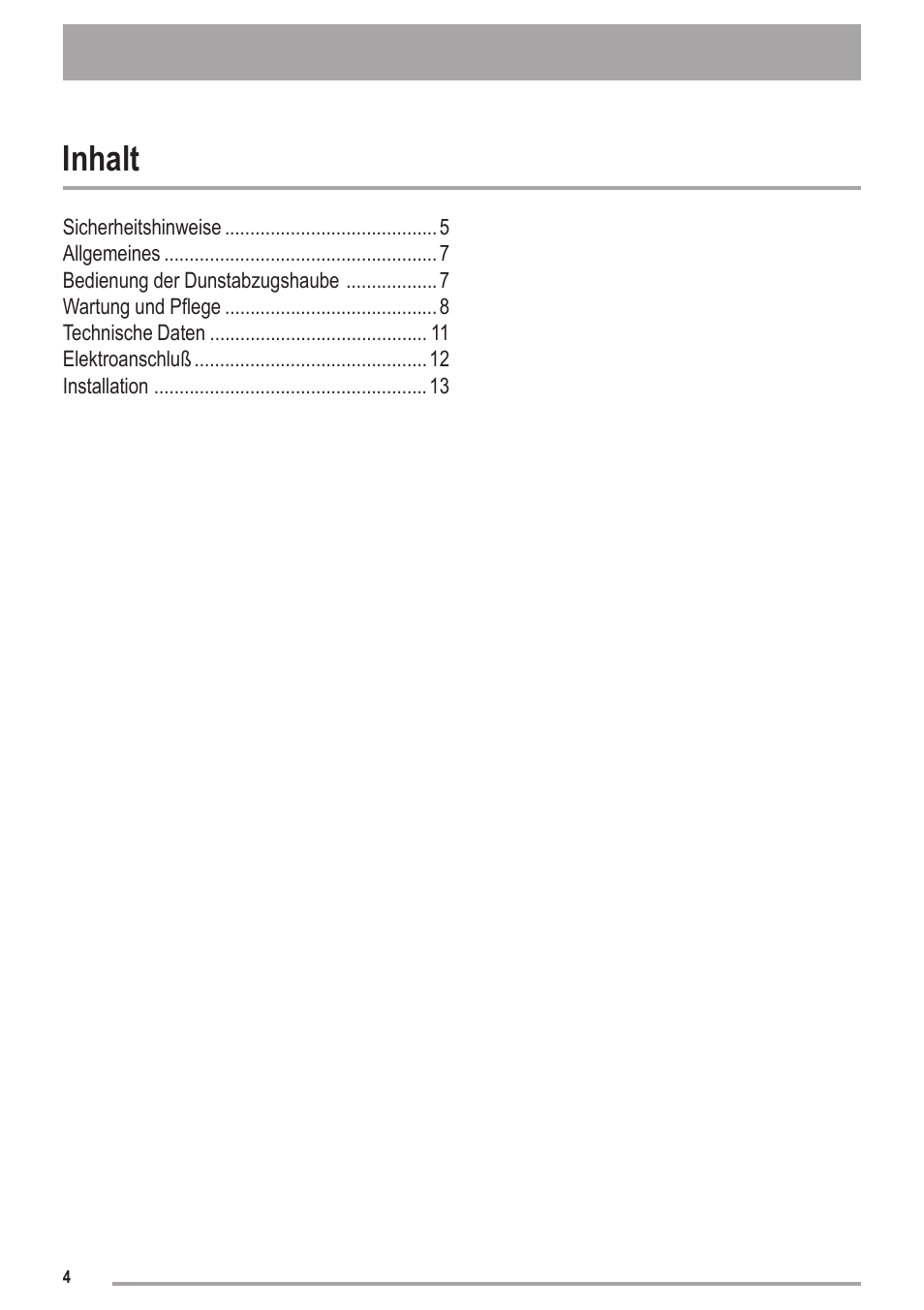 Inhalt | Zanussi ZHC6121X User Manual | Page 4 / 72