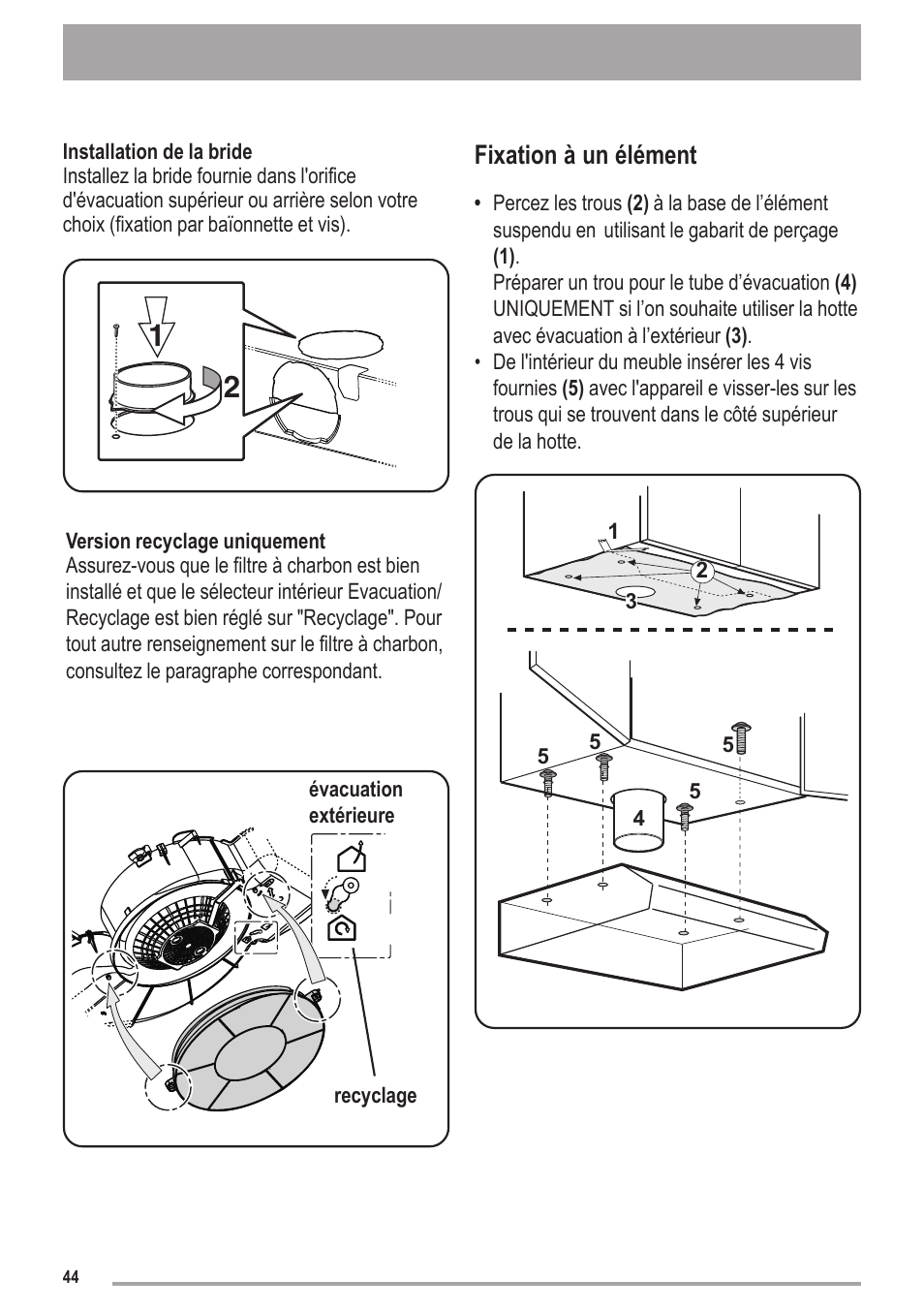 Fixation à un élément | Zanussi ZHC6121X User Manual | Page 44 / 72