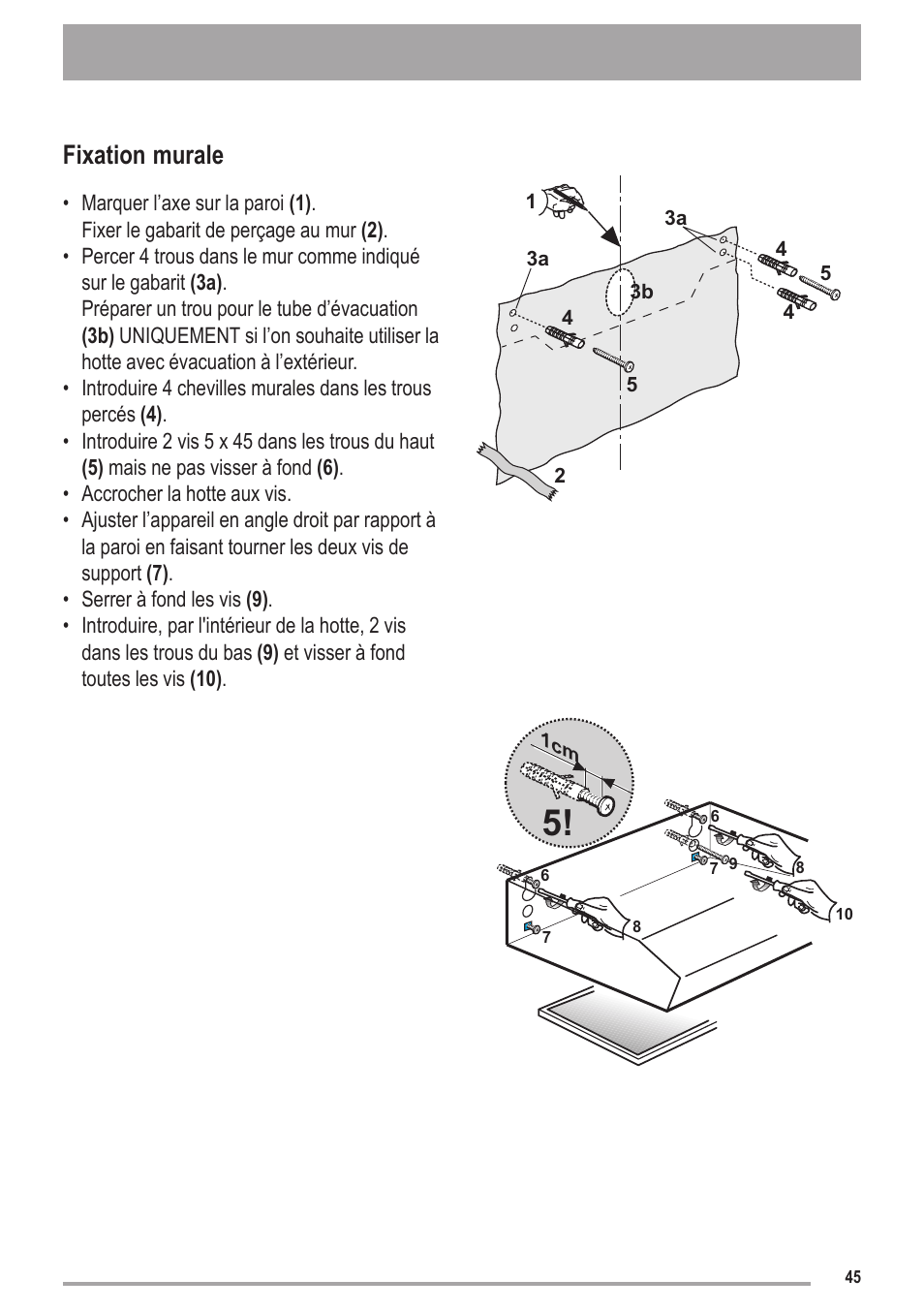 Fixation murale | Zanussi ZHC6121X User Manual | Page 45 / 72