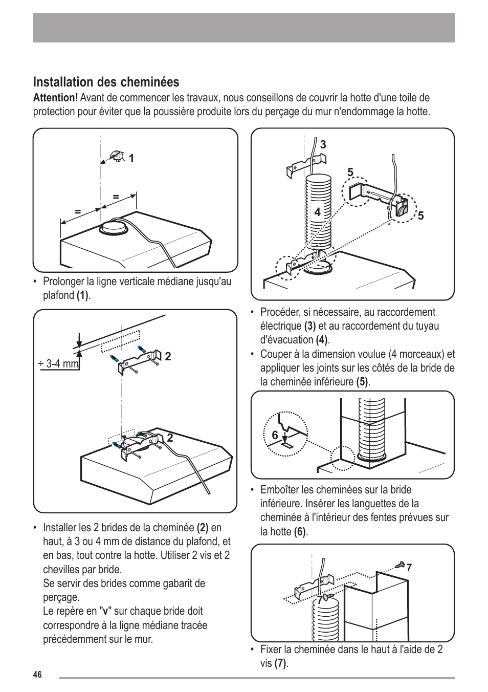 Installation des cheminées | Zanussi ZHC6121X User Manual | Page 46 / 72