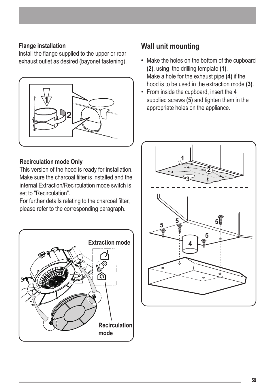 Wall unit mounting | Zanussi ZHC6121X User Manual | Page 59 / 72