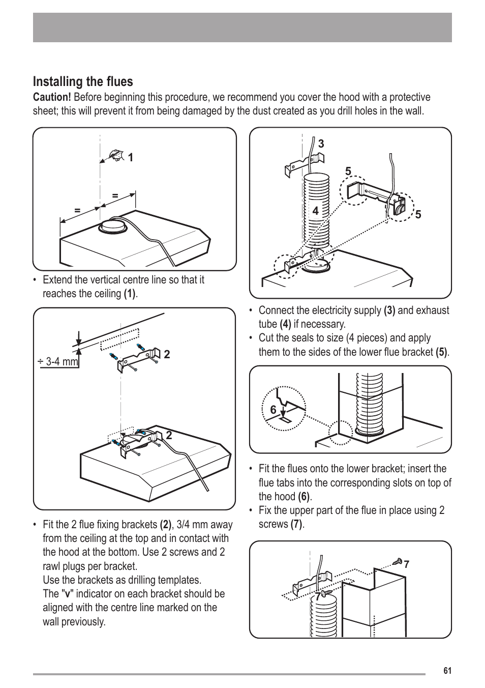 Installing the flues | Zanussi ZHC6121X User Manual | Page 61 / 72