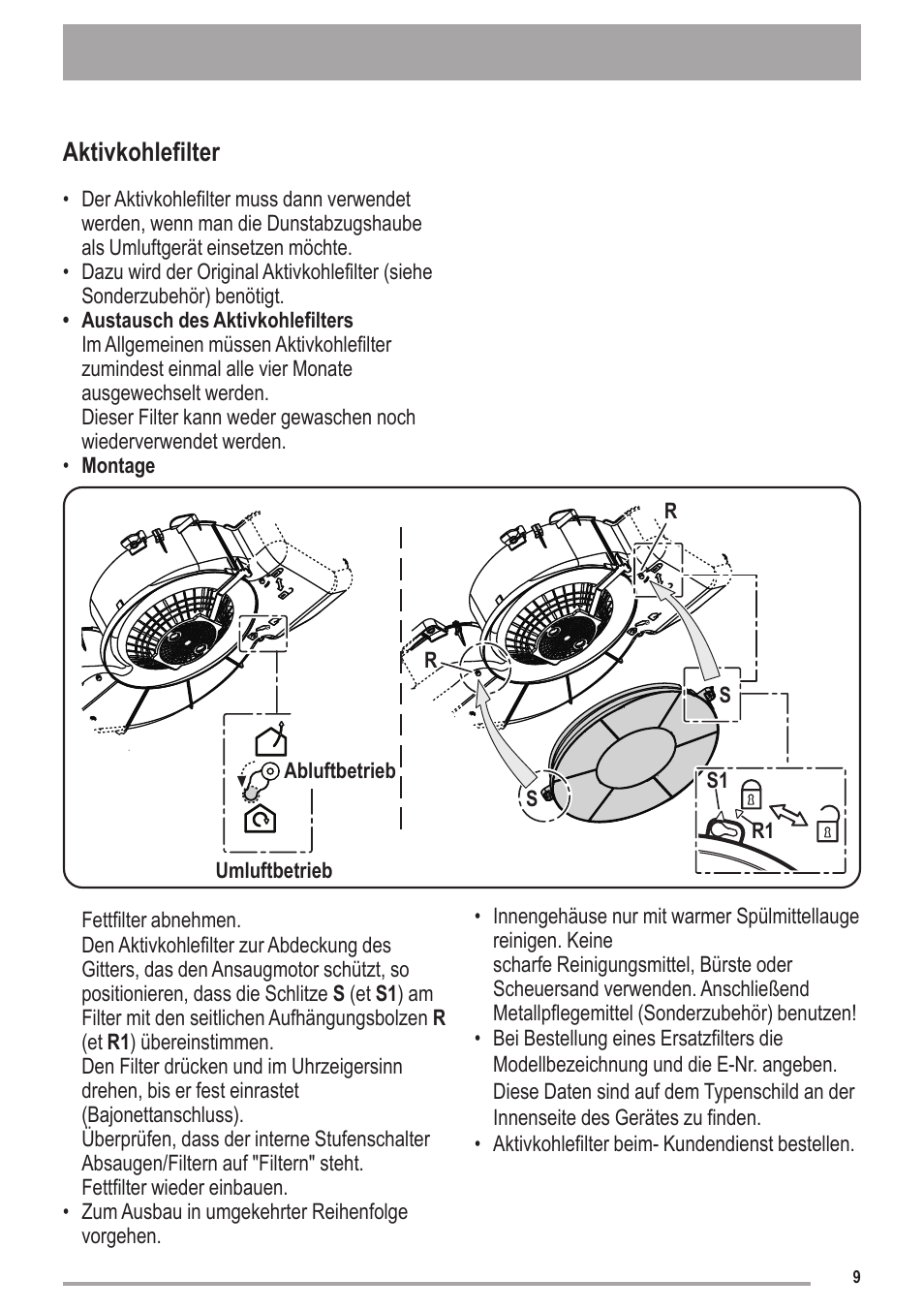 Aktivkohlefilter | Zanussi ZHC6121X User Manual | Page 9 / 72