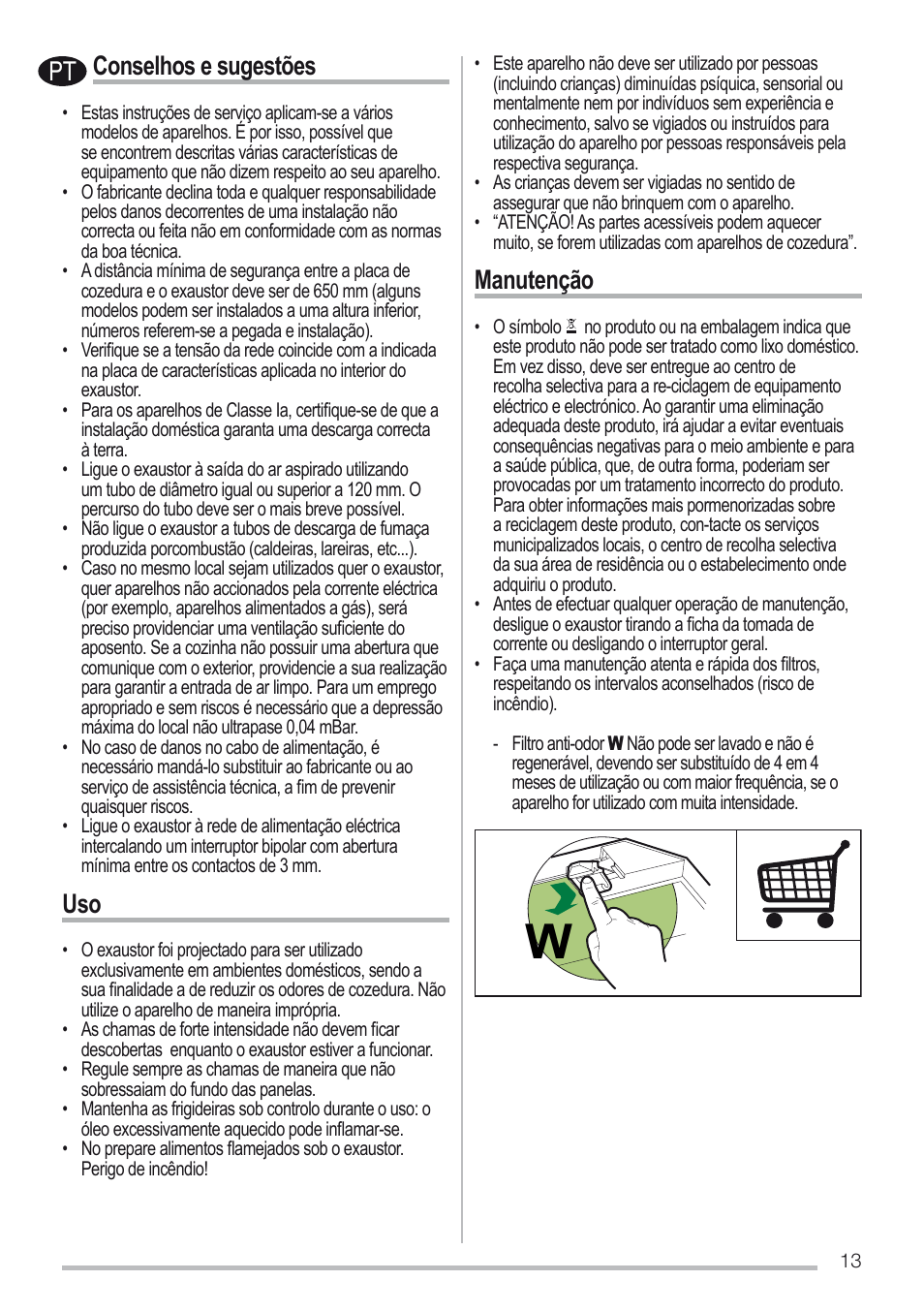 Conselhos e sugestões, Manutenção | Zanussi ZHC96540XA User Manual | Page 13 / 68