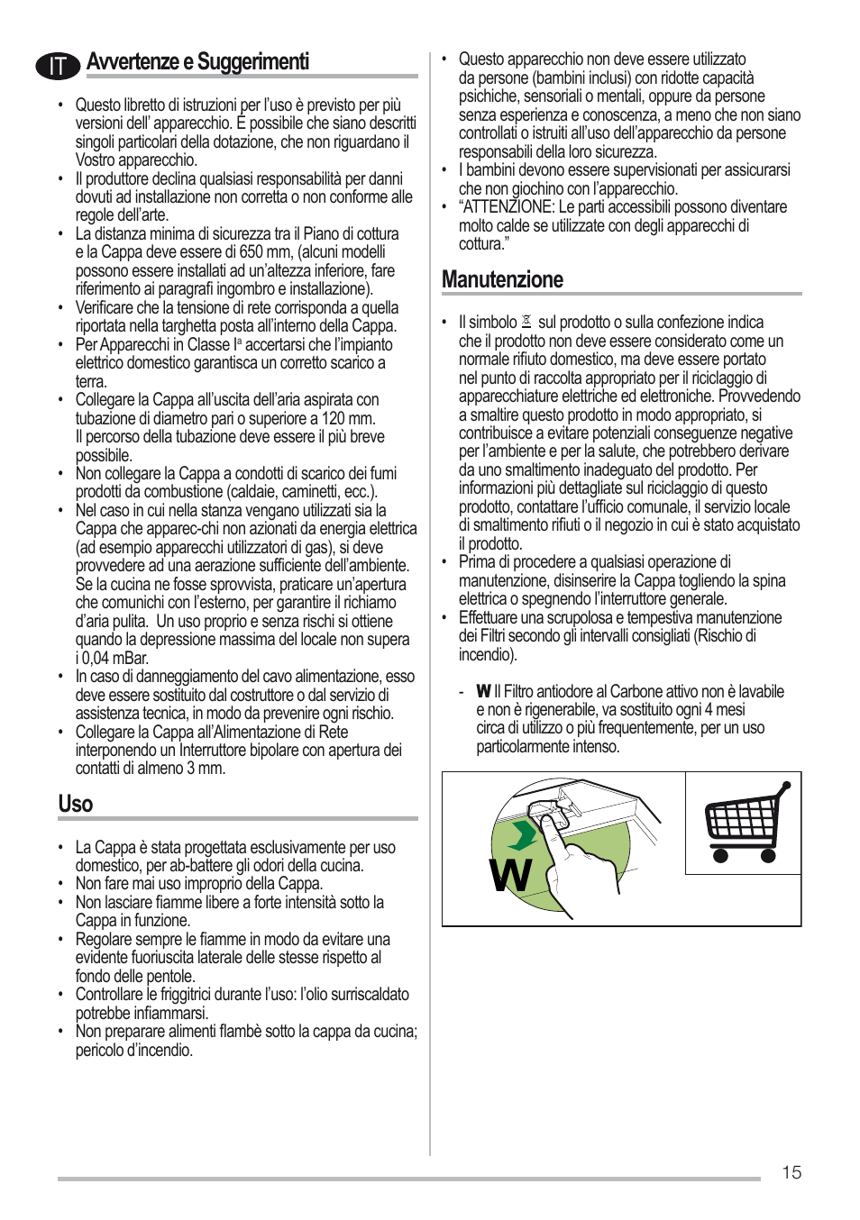 Avvertenze e suggerimenti, Manutenzione | Zanussi ZHC96540XA User Manual | Page 15 / 68