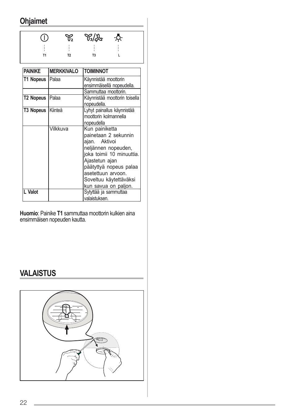 Ohjaimet, Valaistus | Zanussi ZHC96540XA User Manual | Page 22 / 68