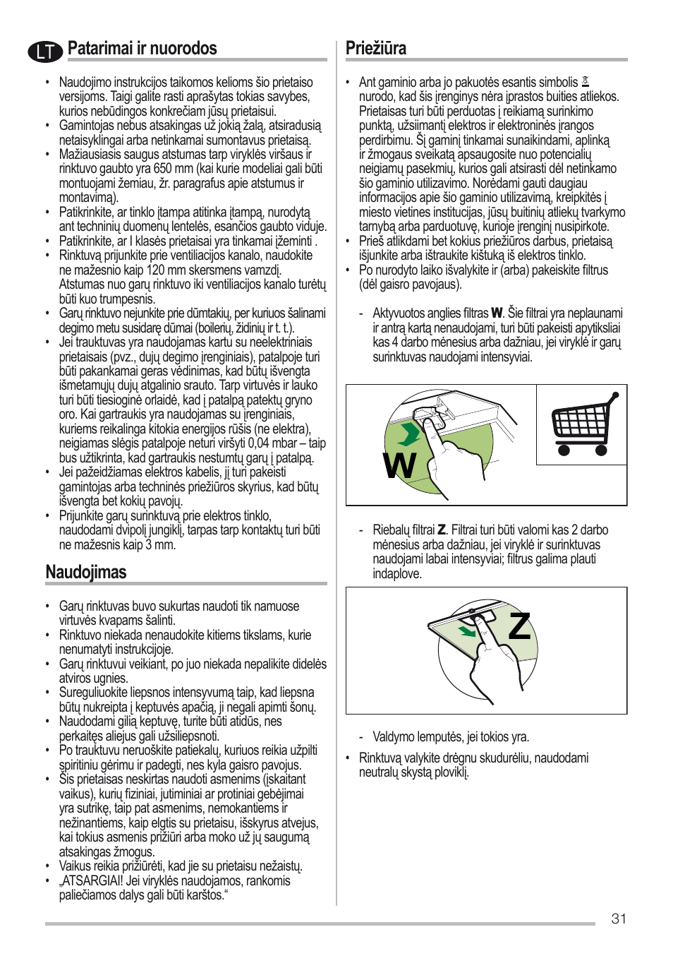 Patarimai ir nuorodos, Naudojimas, Priežiūra | Zanussi ZHC96540XA User Manual | Page 31 / 68