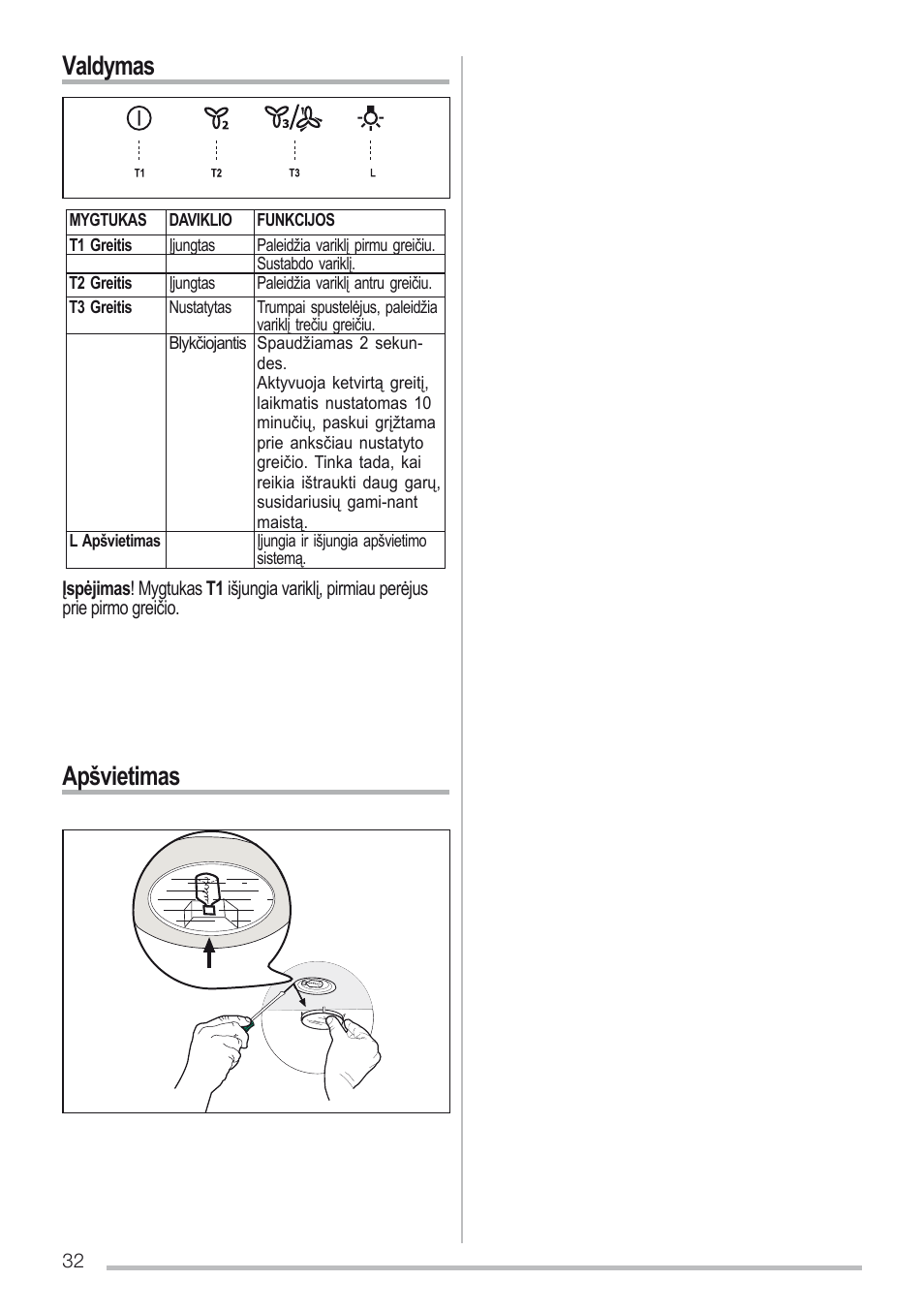 Valdymas, Apšvietimas | Zanussi ZHC96540XA User Manual | Page 32 / 68