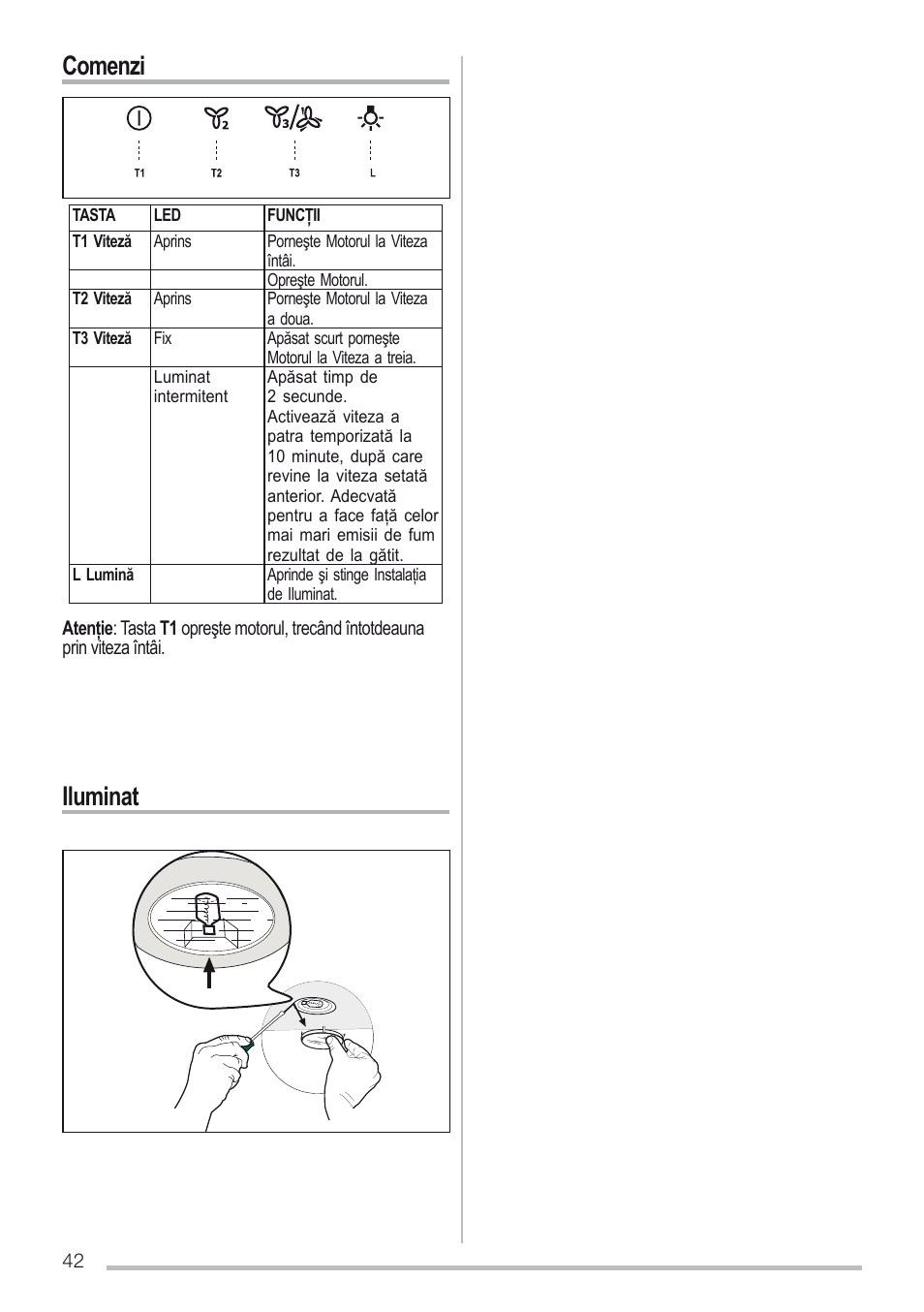 Comenzi, Iluminat | Zanussi ZHC96540XA User Manual | Page 42 / 68