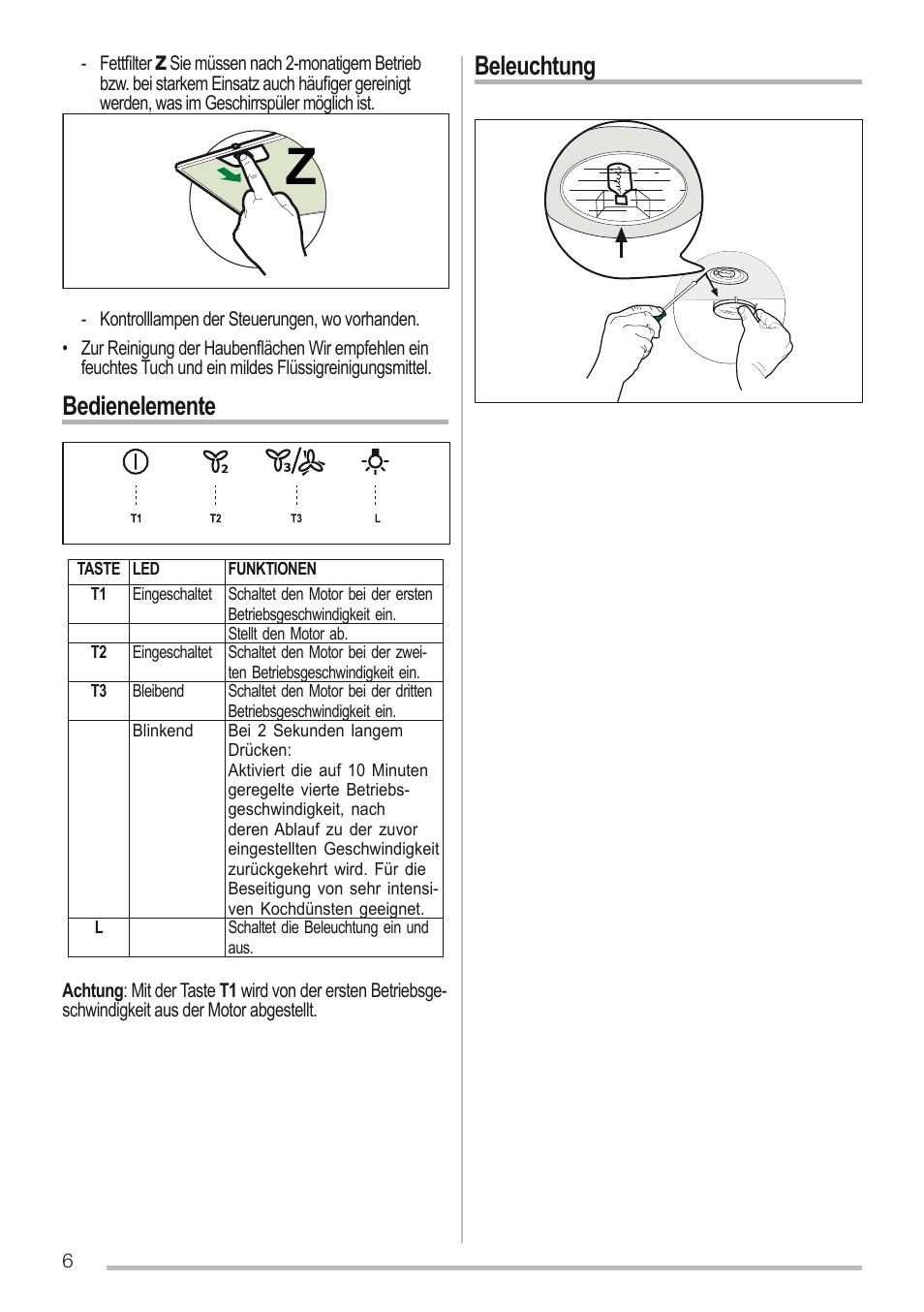 Bedienelemente, Beleuchtung | Zanussi ZHC96540XA User Manual | Page 6 / 68