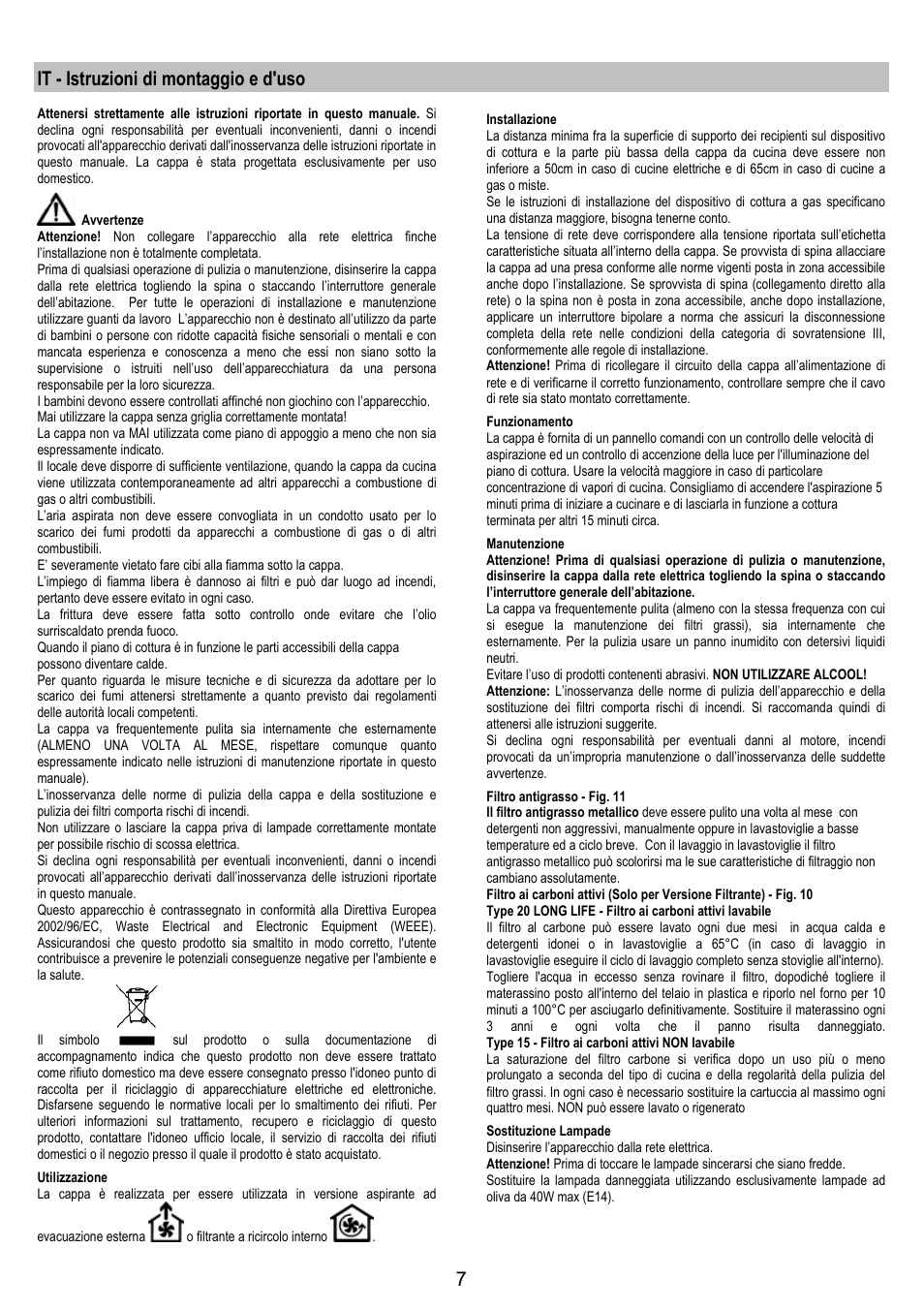 It - istruzioni di montaggio e d'uso | Zanussi ZHC6244X User Manual | Page 7 / 40