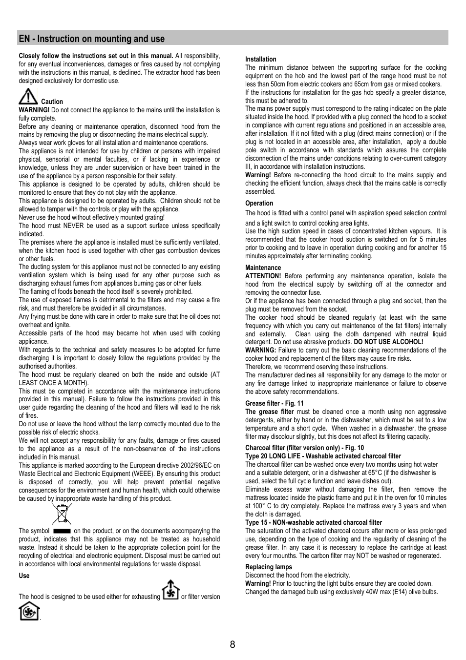 En - instruction on mounting and use | Zanussi ZHC6244X User Manual | Page 8 / 40