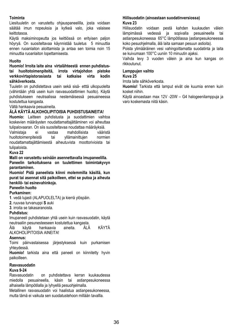 Zanussi ZHC86540XA User Manual | Page 36 / 72