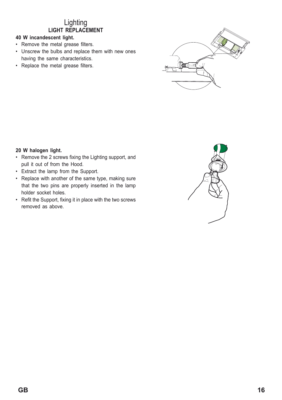 Lighting | Zanussi ZHP615W User Manual | Page 16 / 40