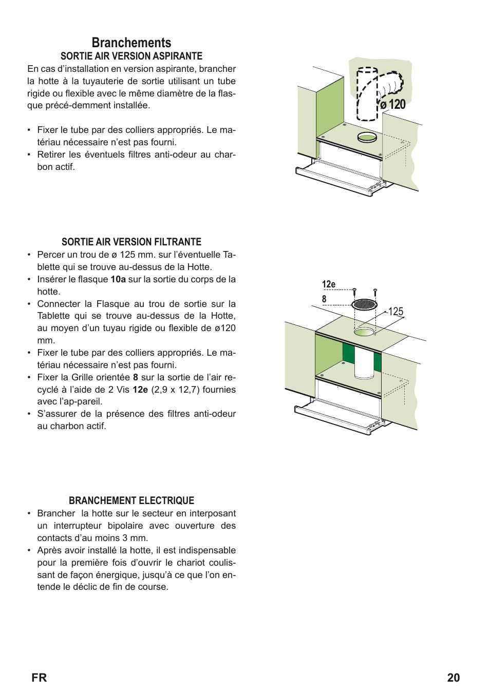 Branchements | Zanussi ZHP615W User Manual | Page 20 / 40