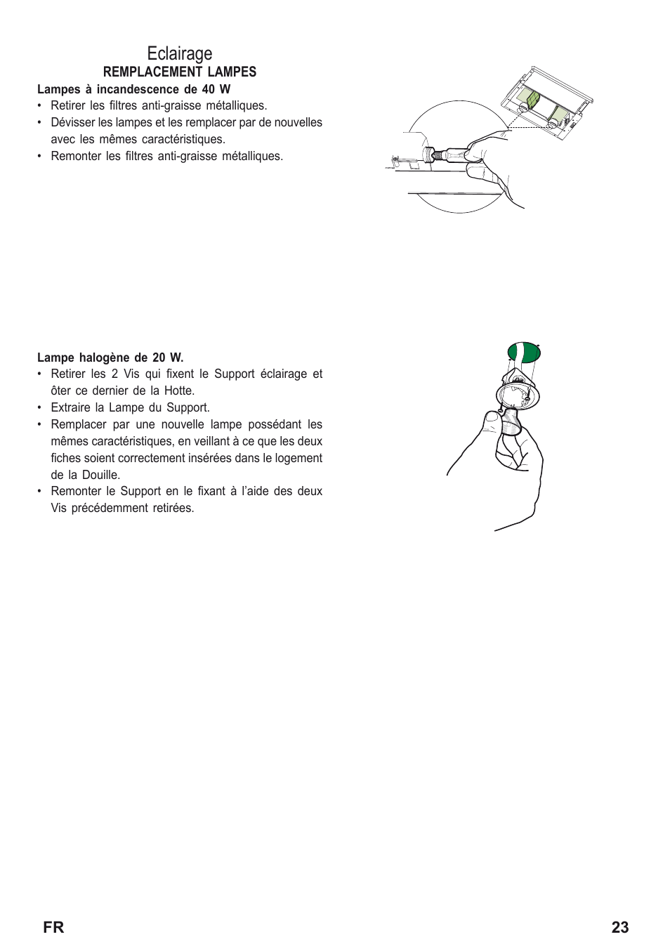 Eclairage | Zanussi ZHP615W User Manual | Page 23 / 40