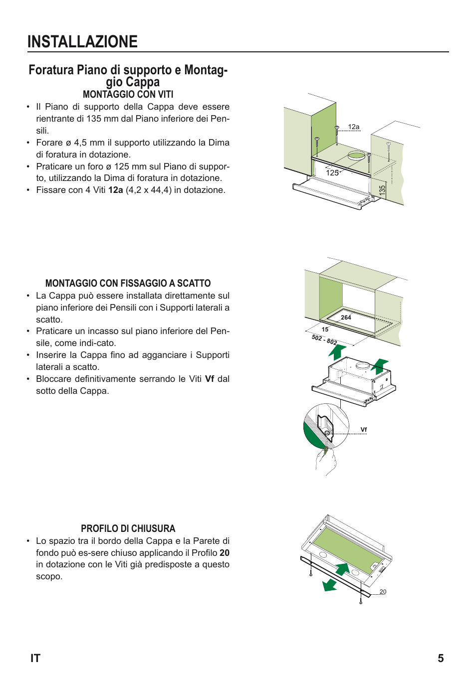 Installazione, Foratura piano di supporto e montag- gio cappa | Zanussi ZHP615W User Manual | Page 5 / 40