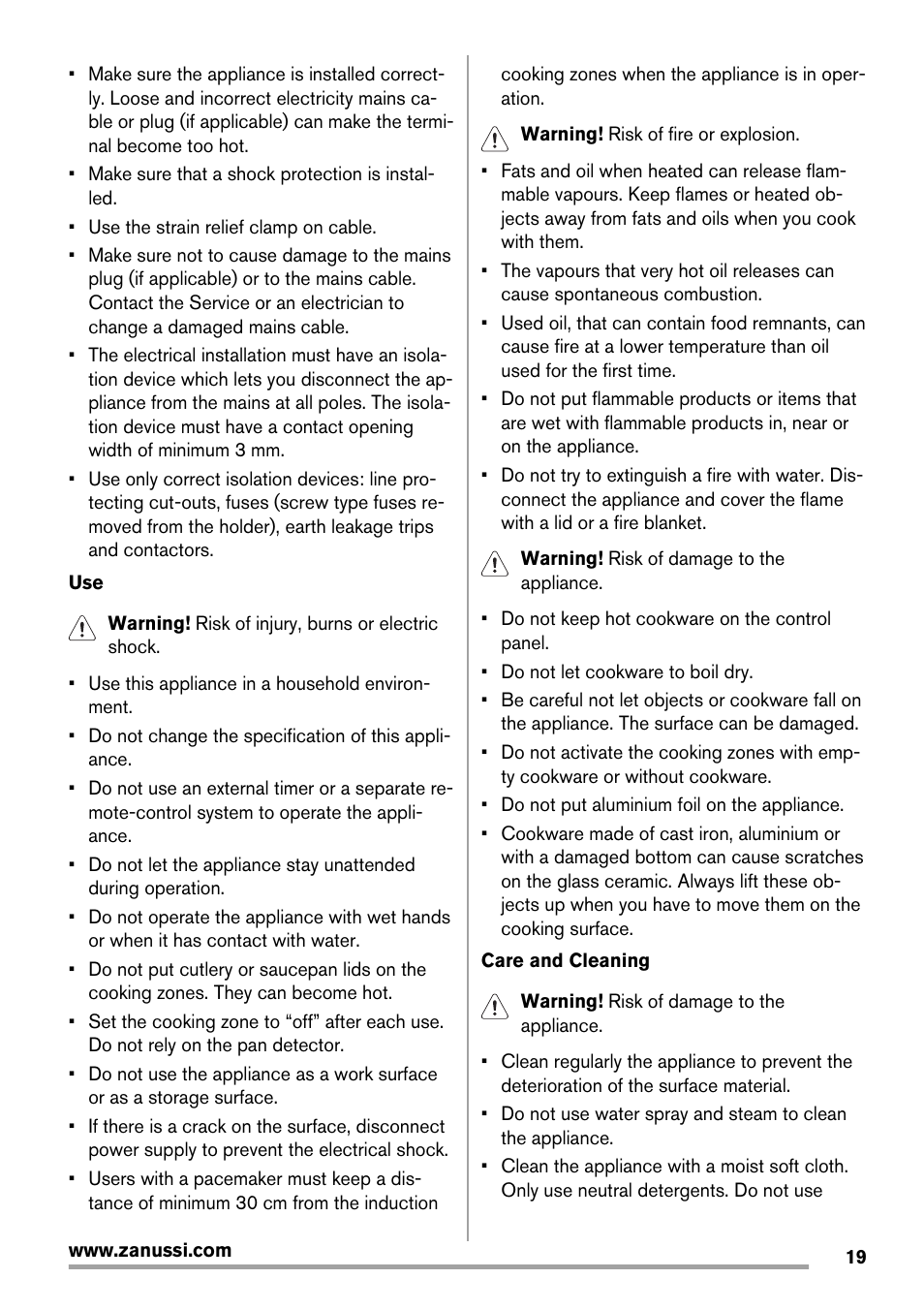 Zanussi ZIT64X User Manual | Page 19 / 64