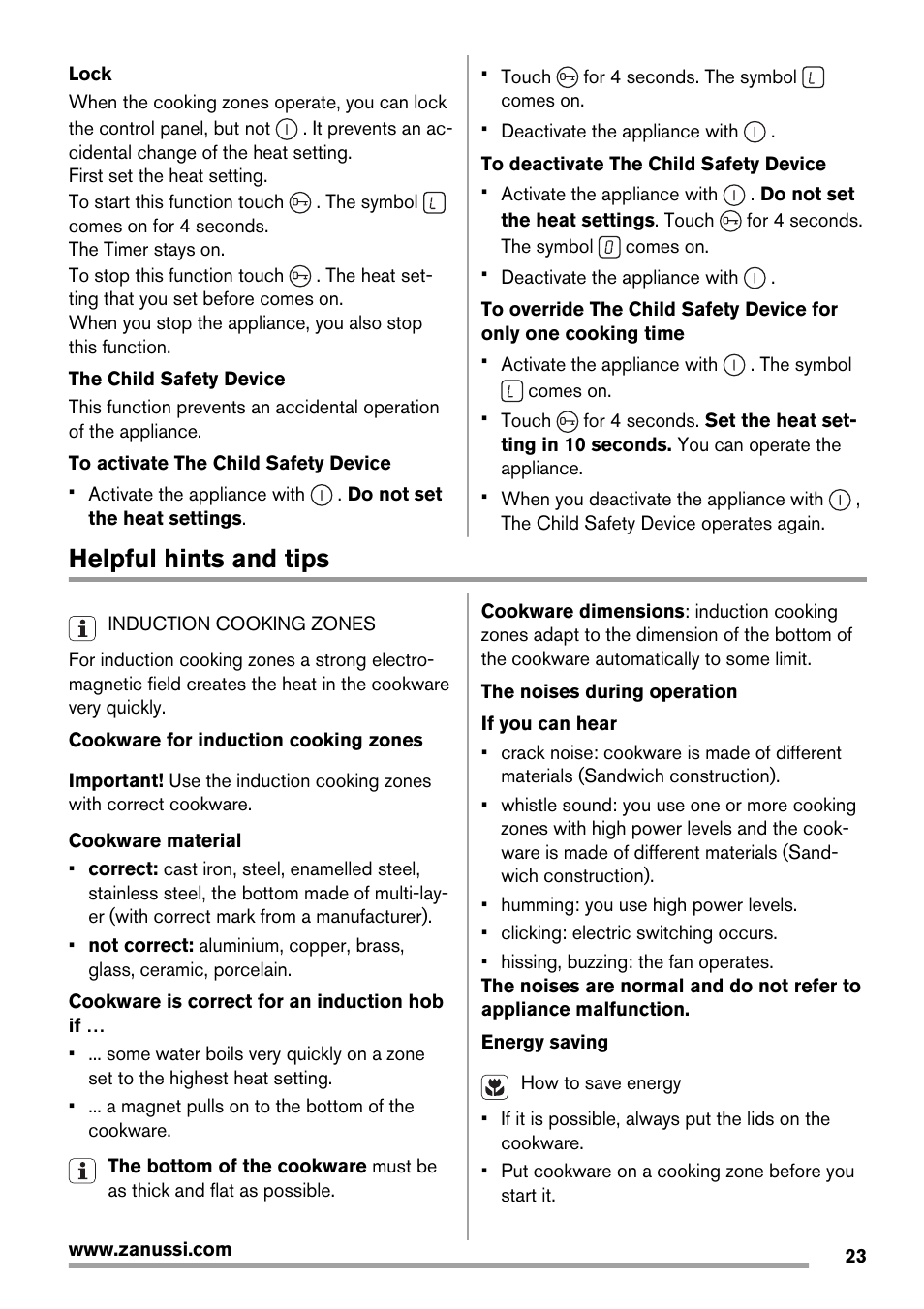 Helpful hints and tips | Zanussi ZIT64X User Manual | Page 23 / 64