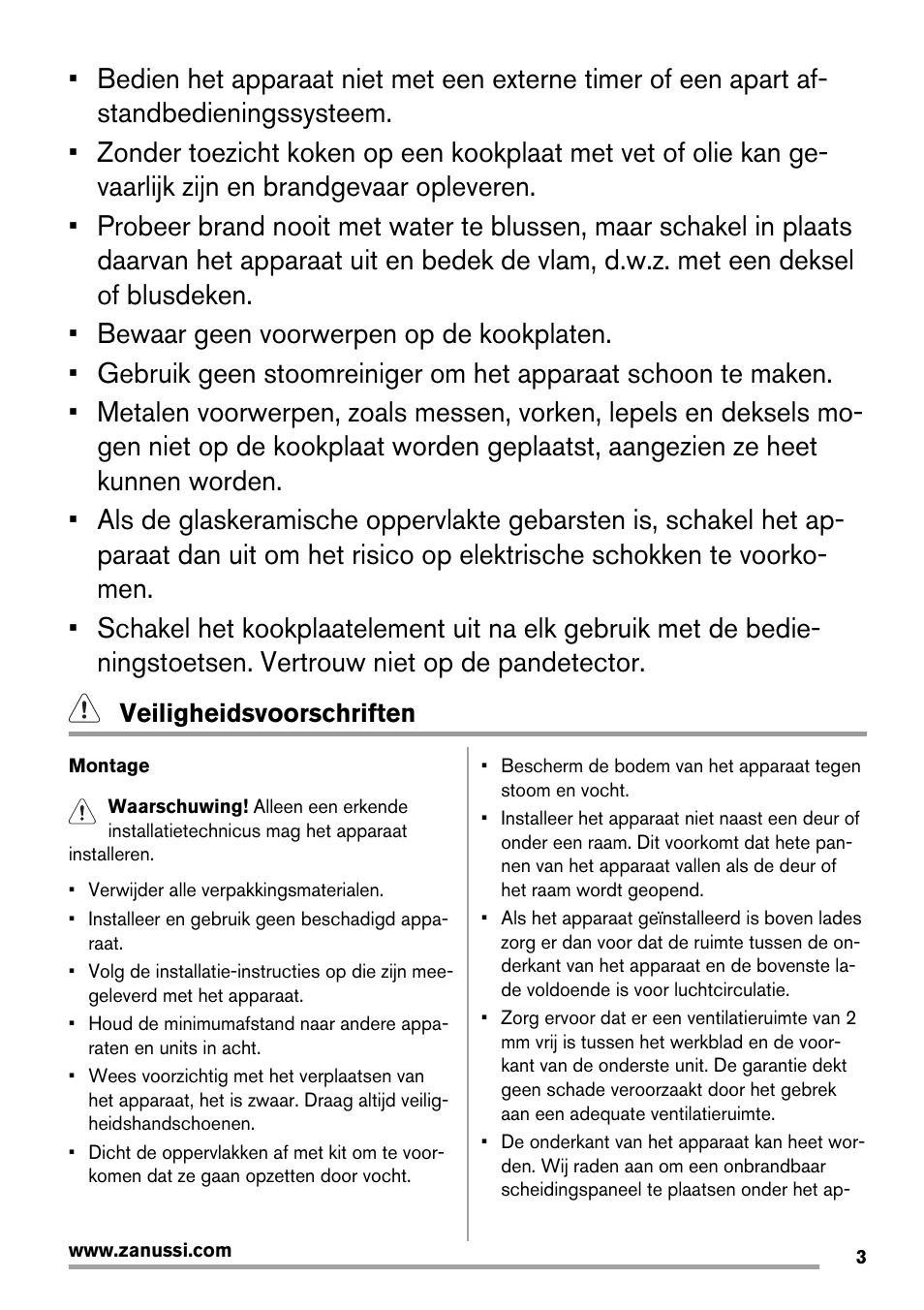 Veiligheidsvoorschriften | Zanussi ZIT64X User Manual | Page 3 / 64