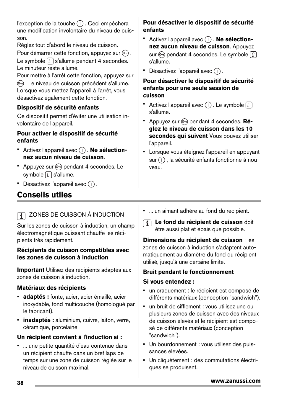Conseils utiles | Zanussi ZIT64X User Manual | Page 38 / 64