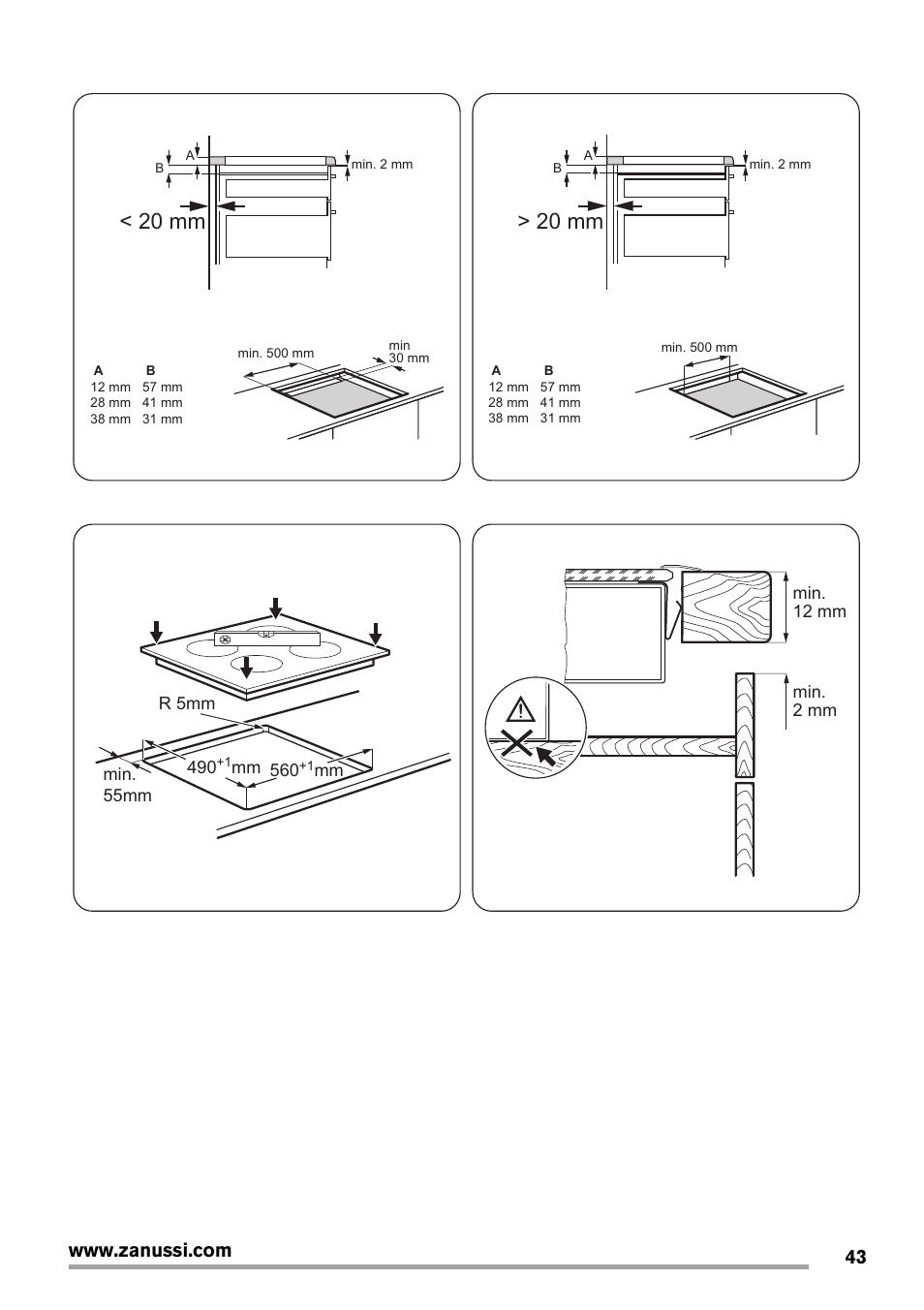 20 mm | Zanussi ZIT64X User Manual | Page 43 / 64